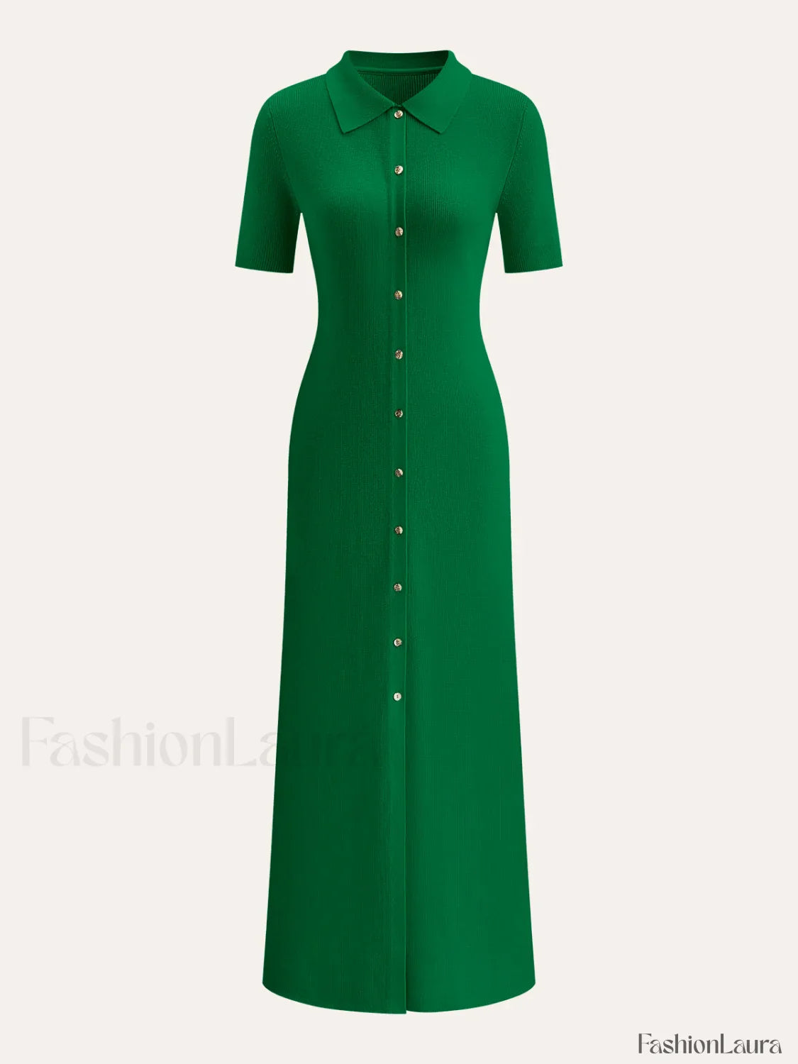 Metal Button Collar Midi Dress