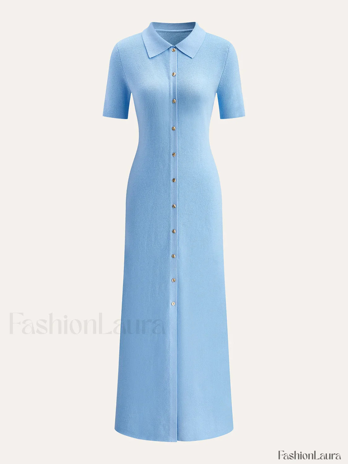 Metal Button Collar Midi Dress