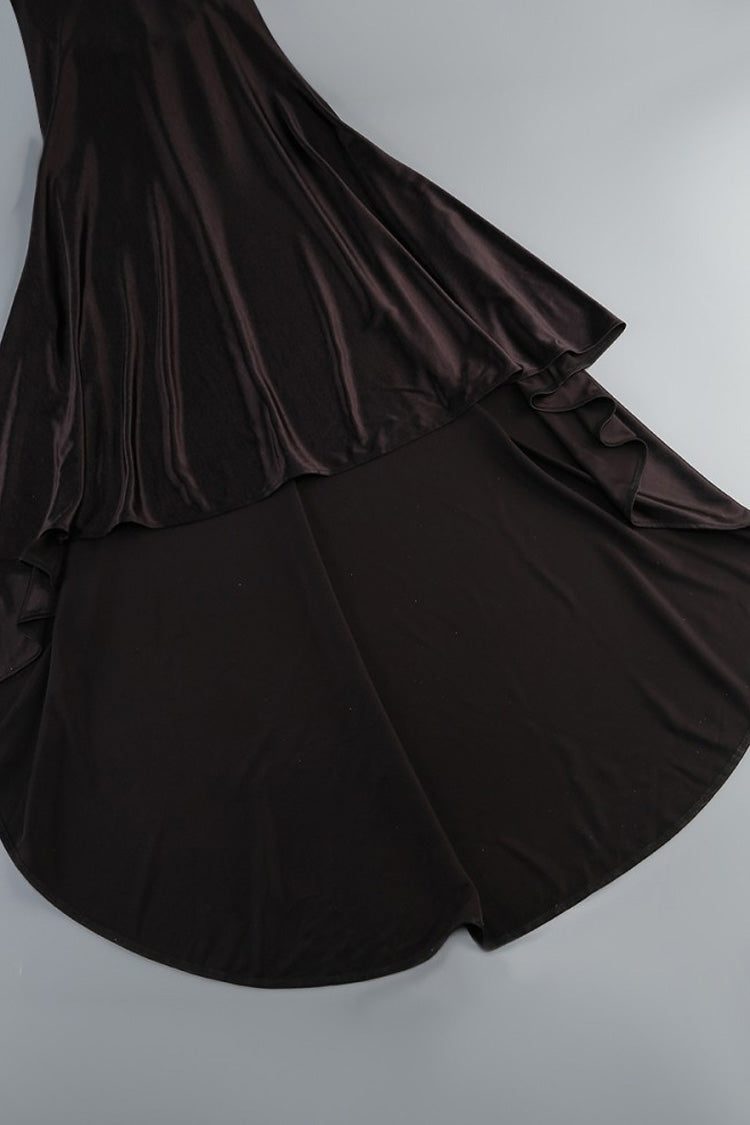 Metallic Seashell Crew Neck Long Sleeve Cutout Back Fishtail Maxi Dress