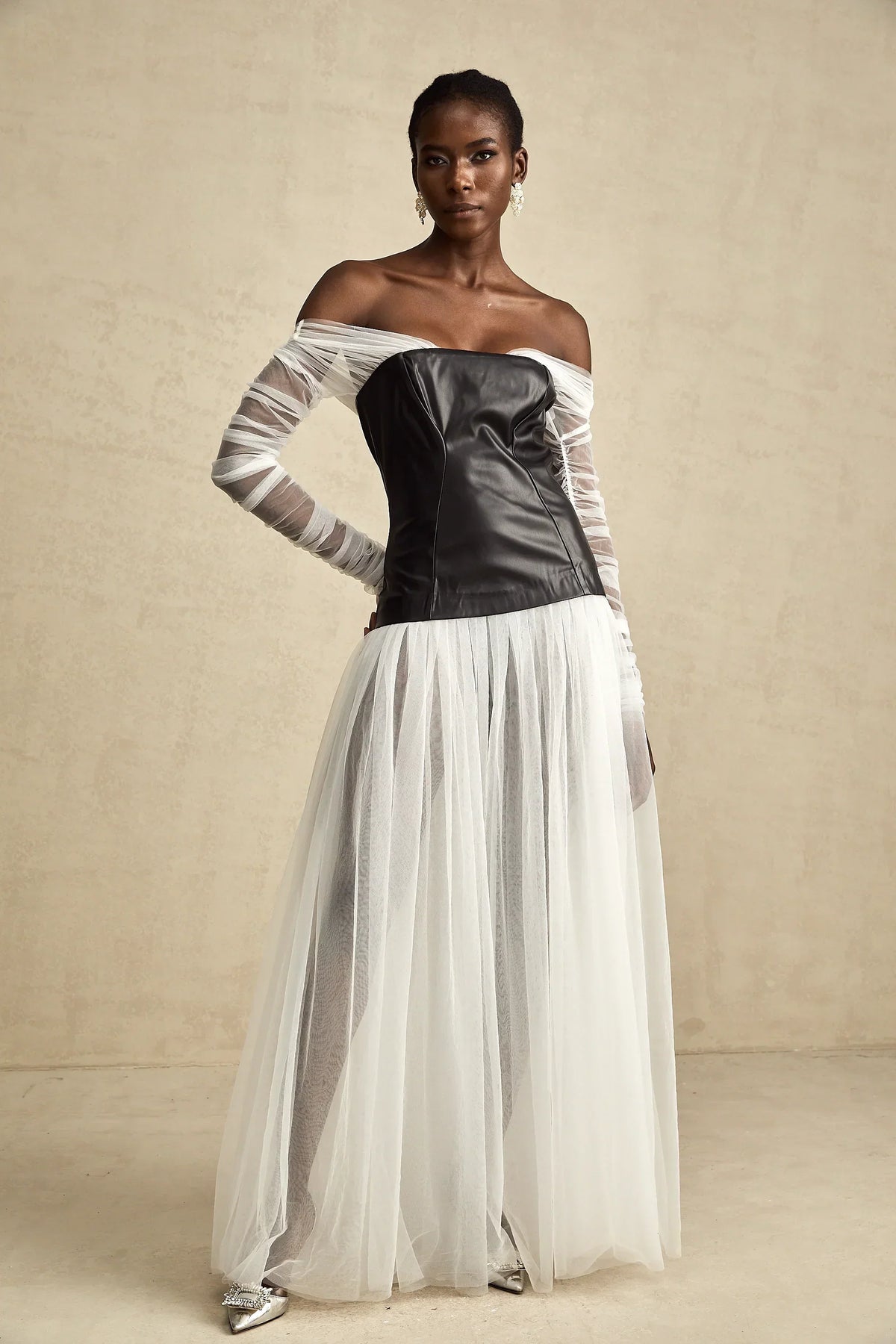 CHIC OFF SHOULDER MESH MAXI DRESS