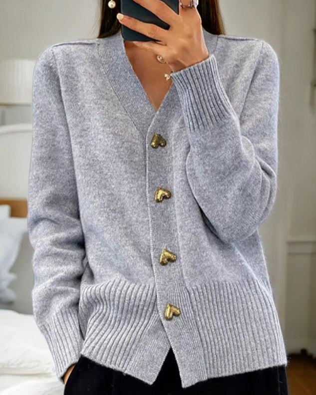 V-Neck Button Front Ribbed Knit Cardigan