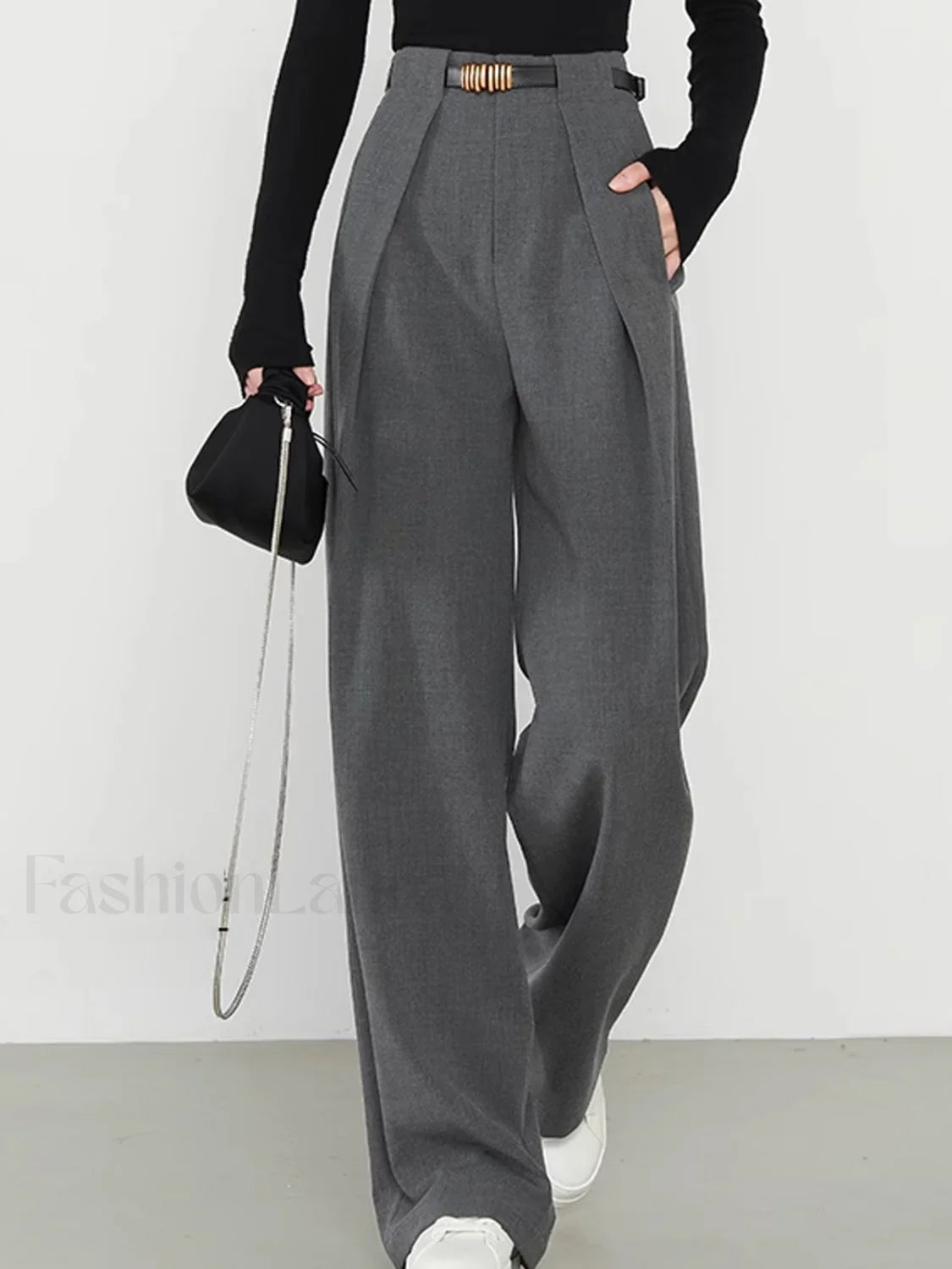 Middle Waist Solid Trendy Pocket Straight Leg Pants