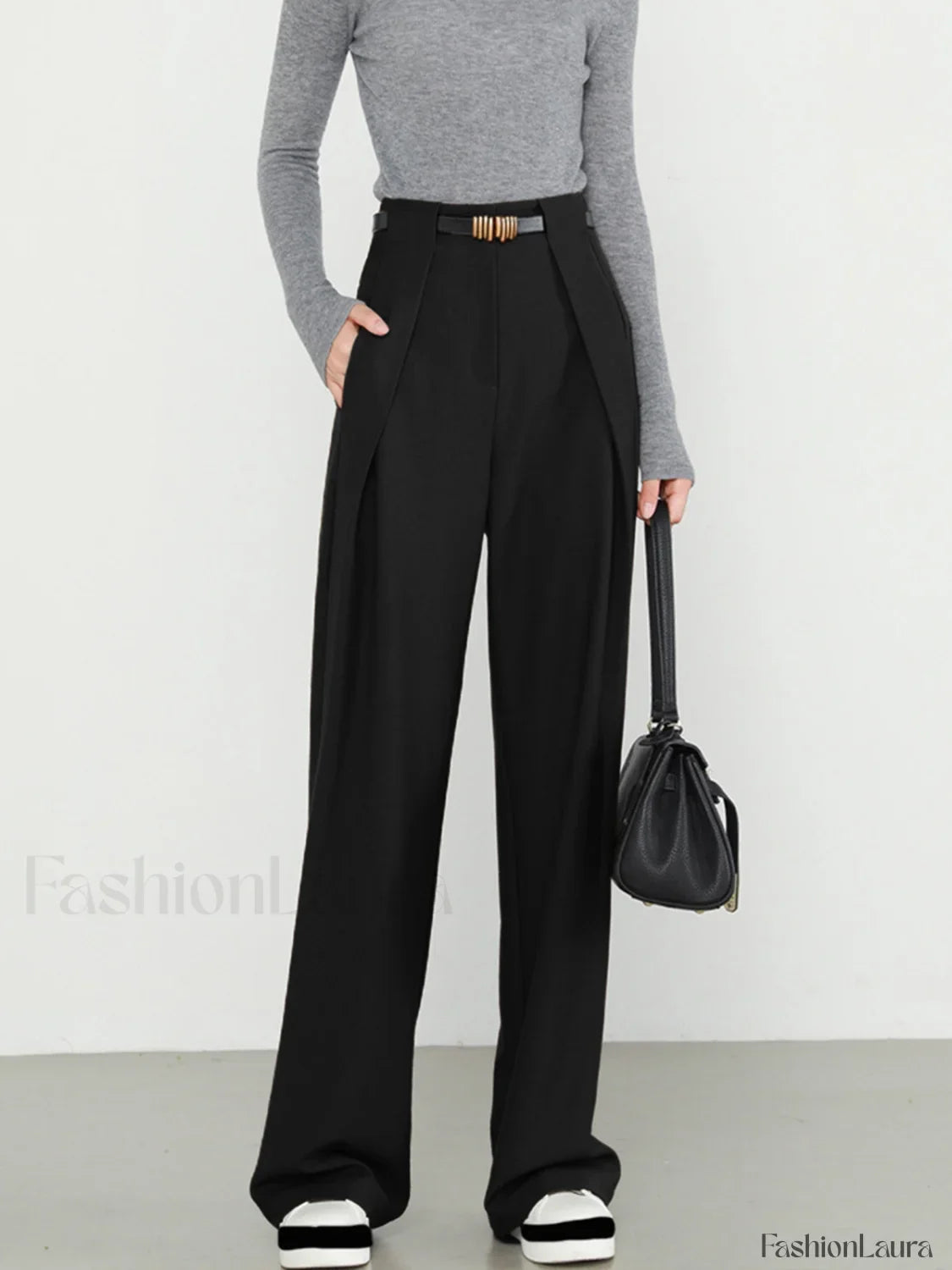 Middle Waist Solid Trendy Pocket Straight Leg Pants