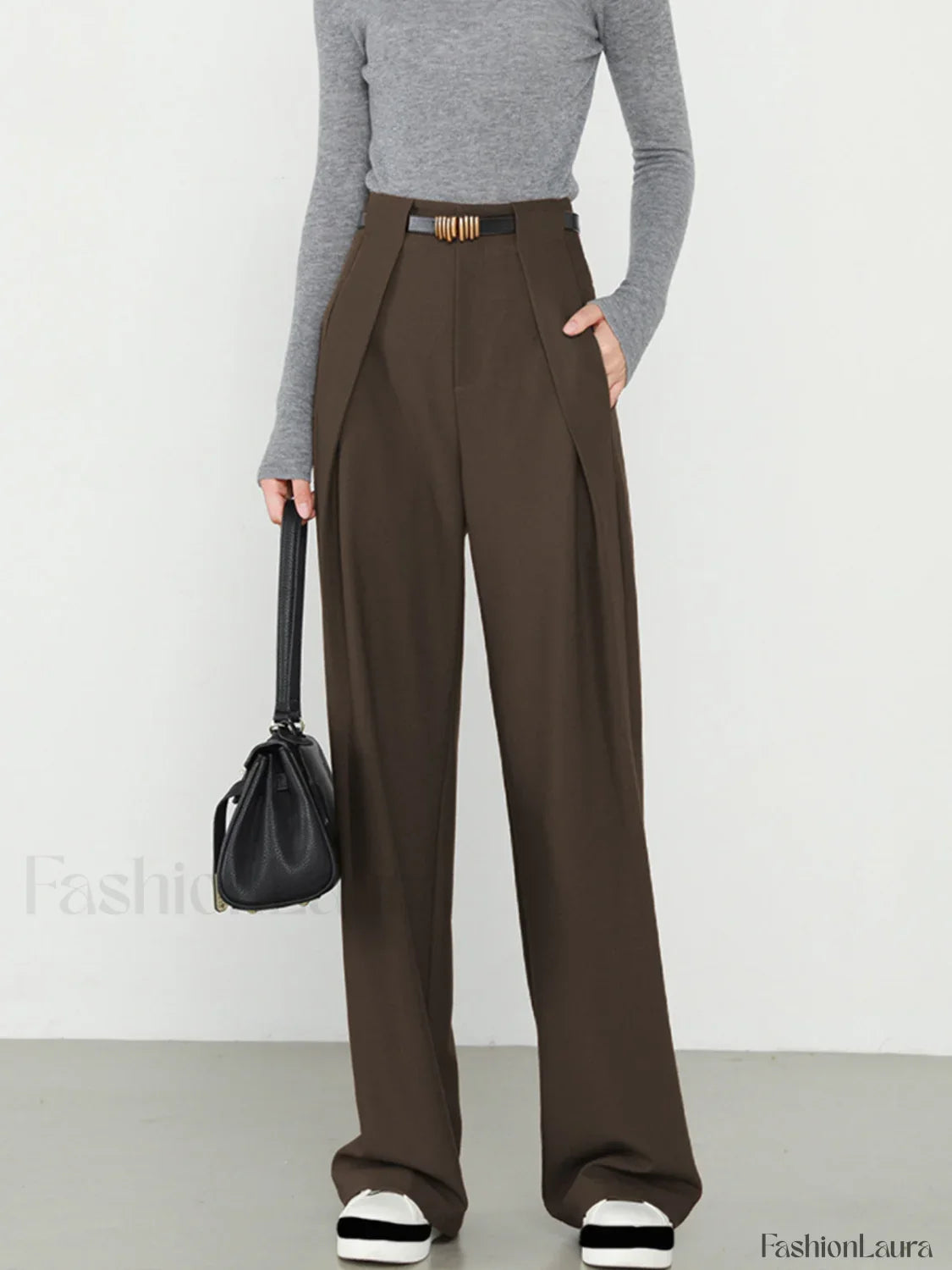Middle Waist Solid Trendy Pocket Straight Leg Pants