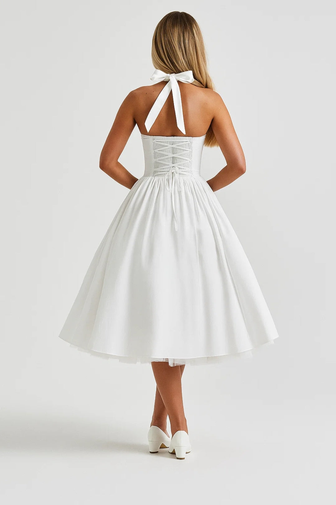 Women's Halter Neck A-Line Midi Dress – Wedding Guest & Cocktail Dress