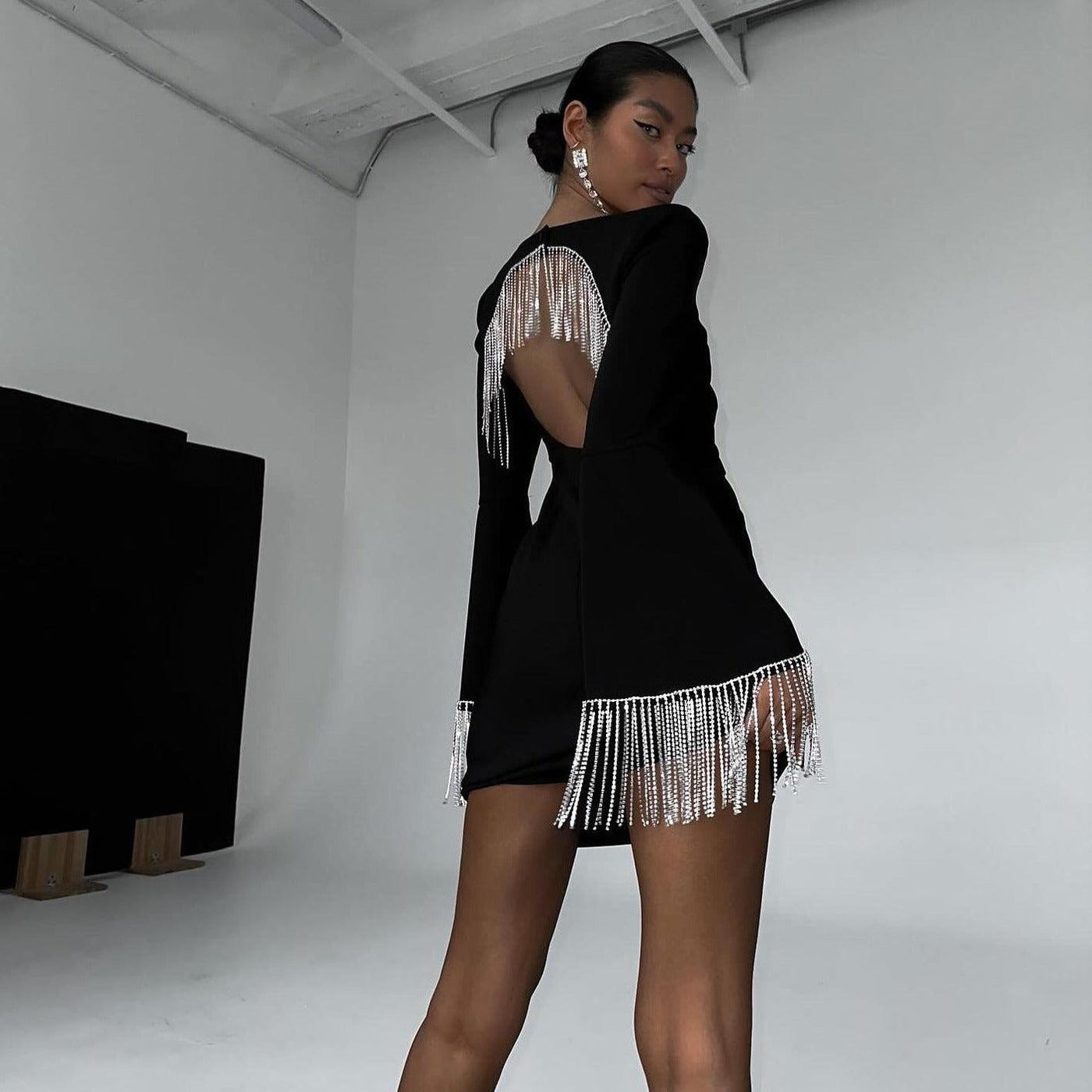 Festive Gem Sparkle Diamond Chain Backless Mini Dress 5