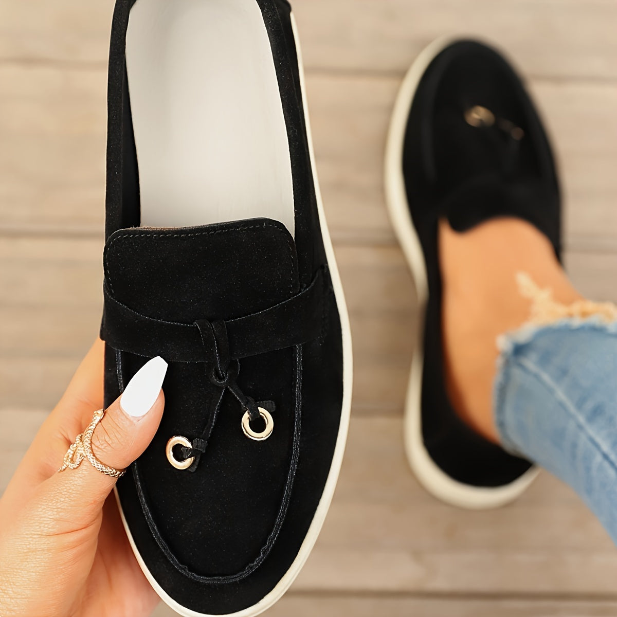 Suede Look Slip On Platform Loafer Sneakers