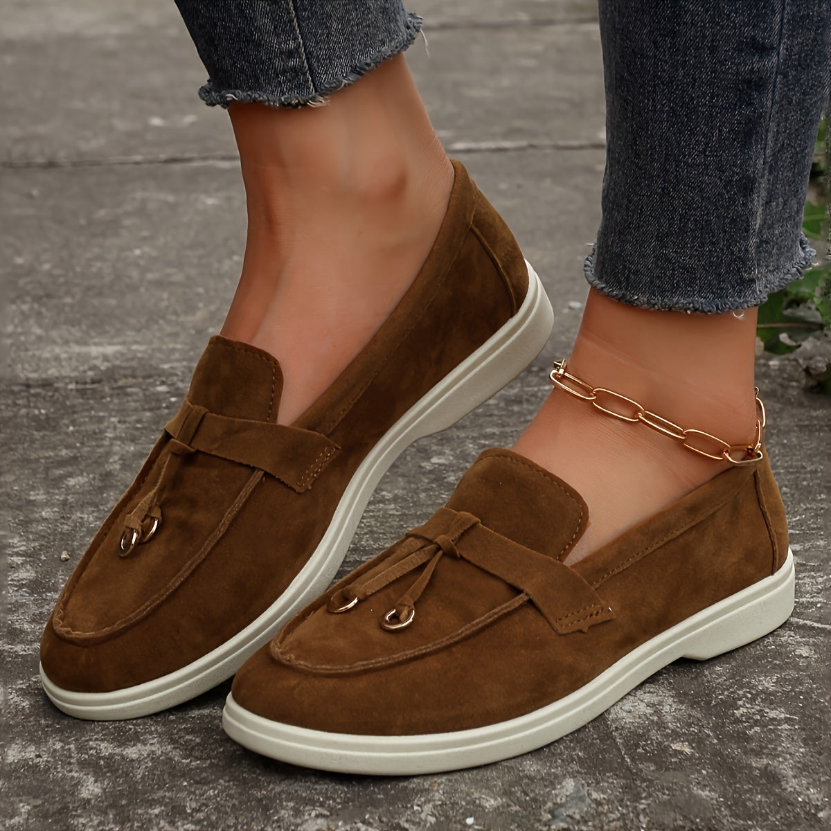 Suede Look Slip On Platform Loafer Sneakers