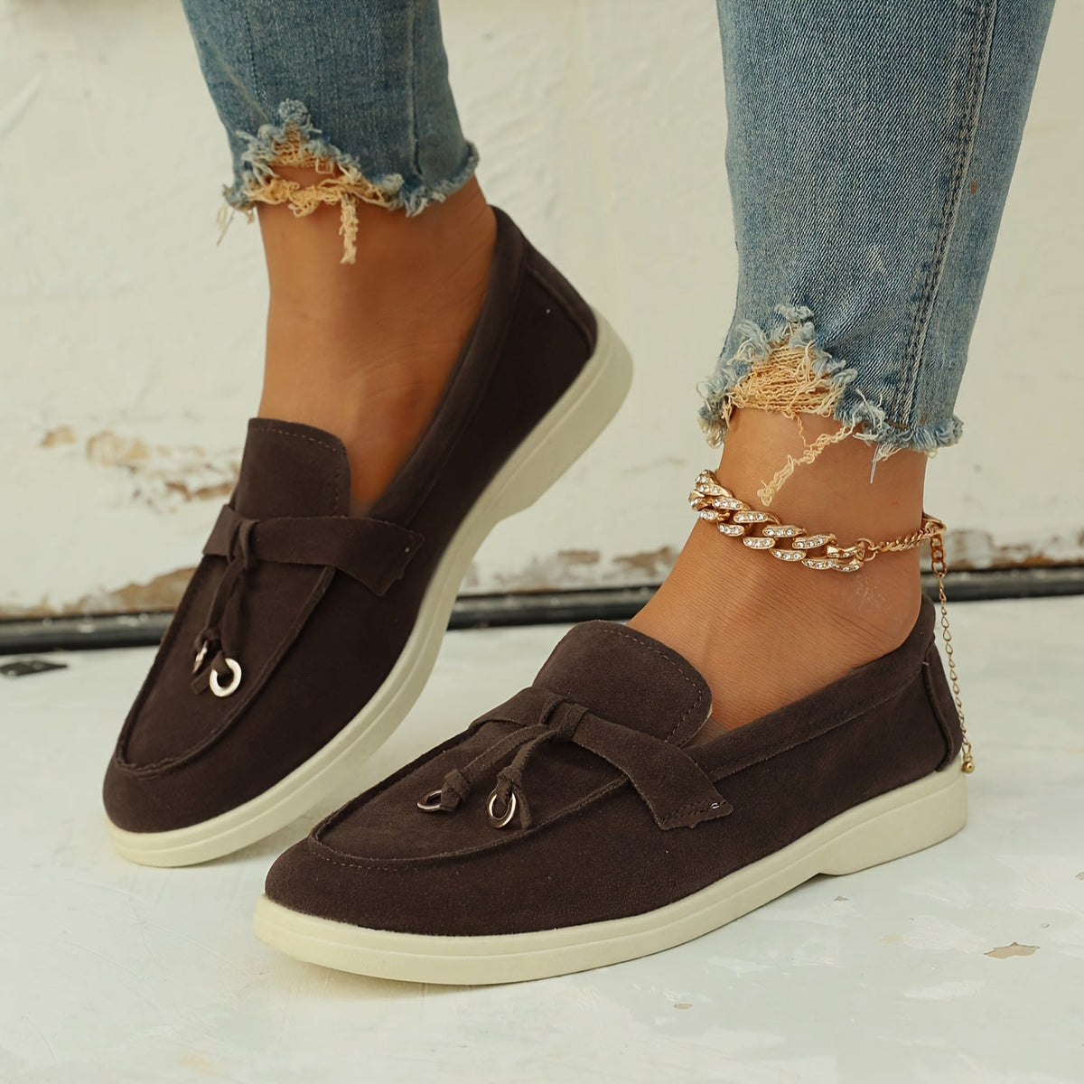 Suede Look Slip On Platform Loafer Sneakers