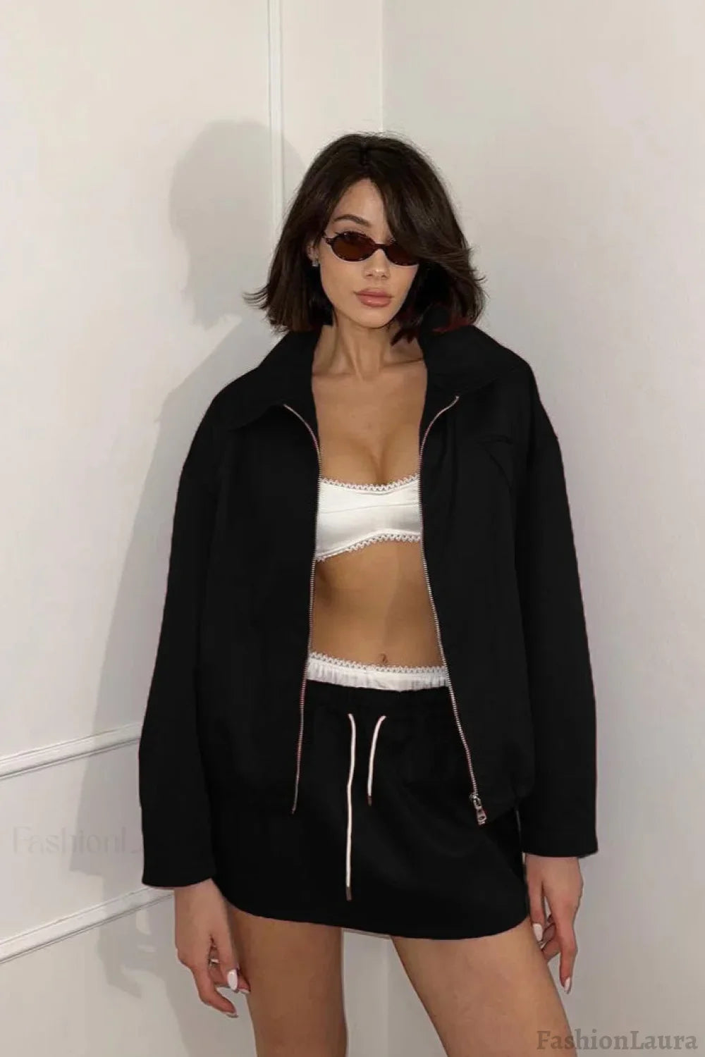 Mini Skirt with Street Style Jacket S / Black