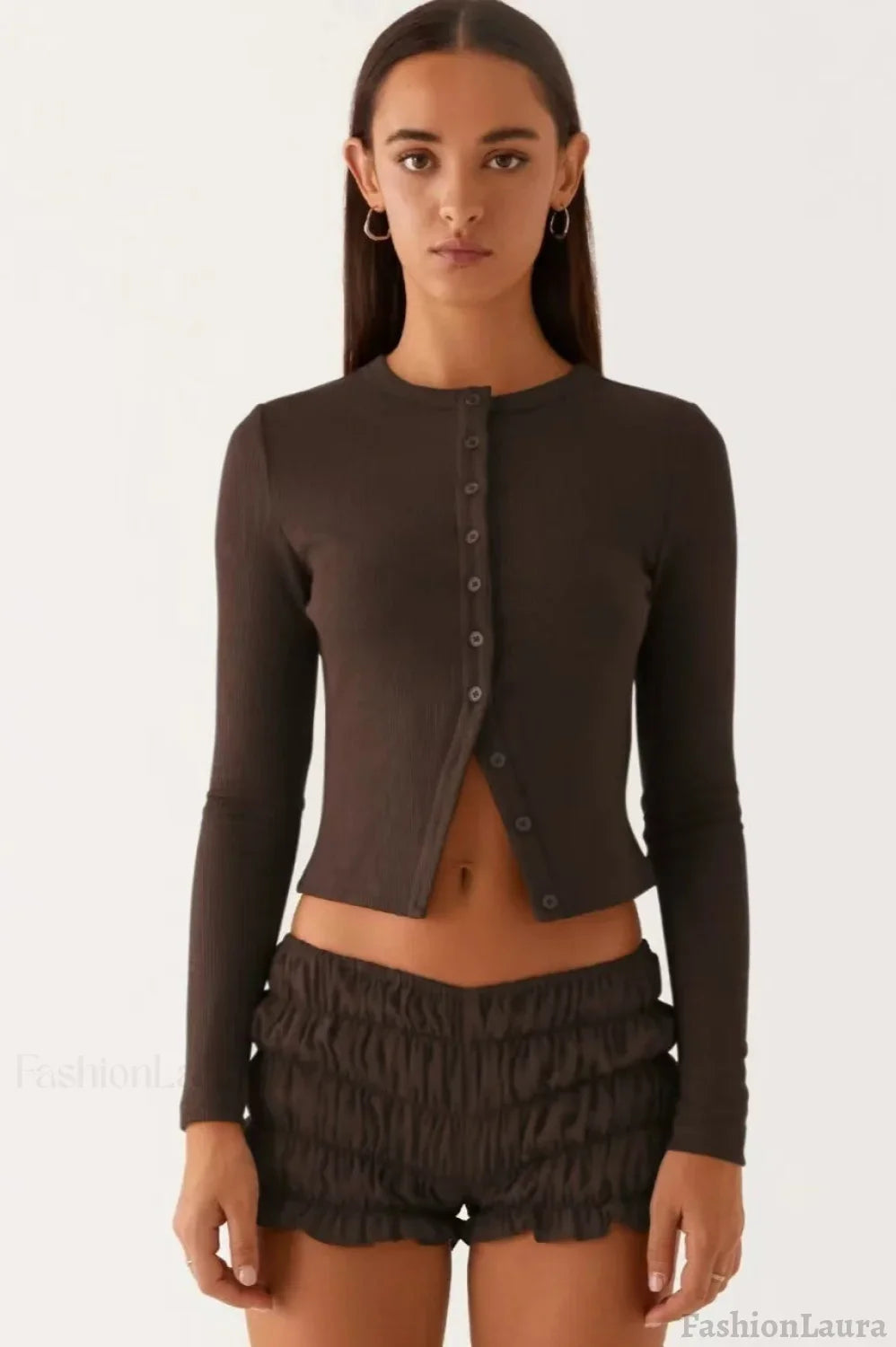 Minimalist Button Cardigan S / Brown