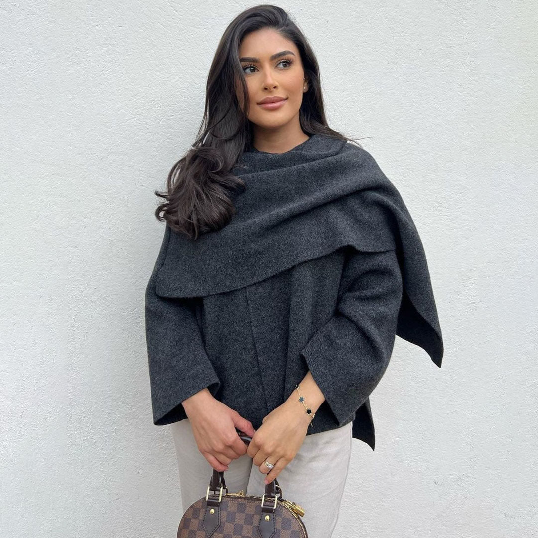 Minimalist One Button Wide Sleeve High Low Oversized Scarf Cardigan
