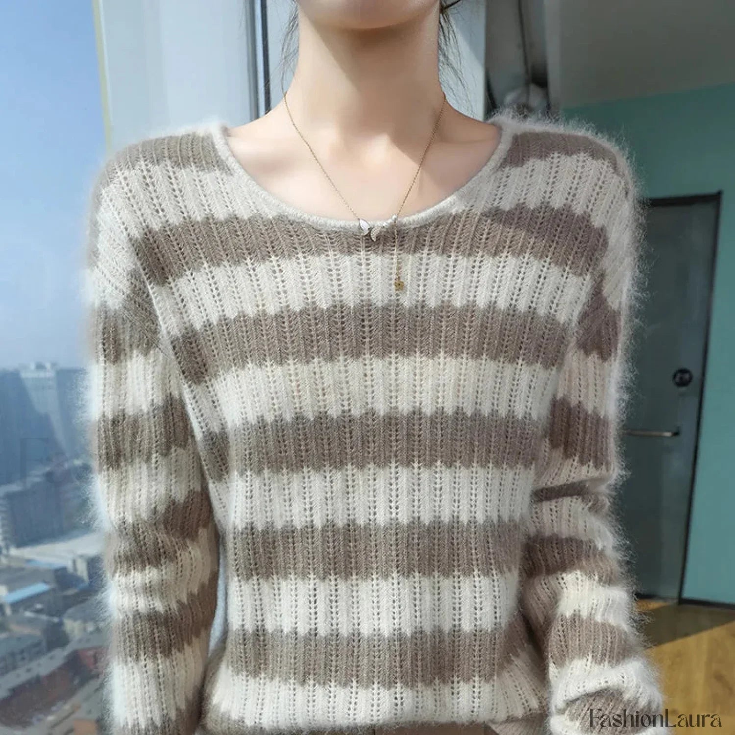 Mink Cashmere Autumn Winter New Women's Round Neck Jumper Fashion Tie Dye Warm Sweater