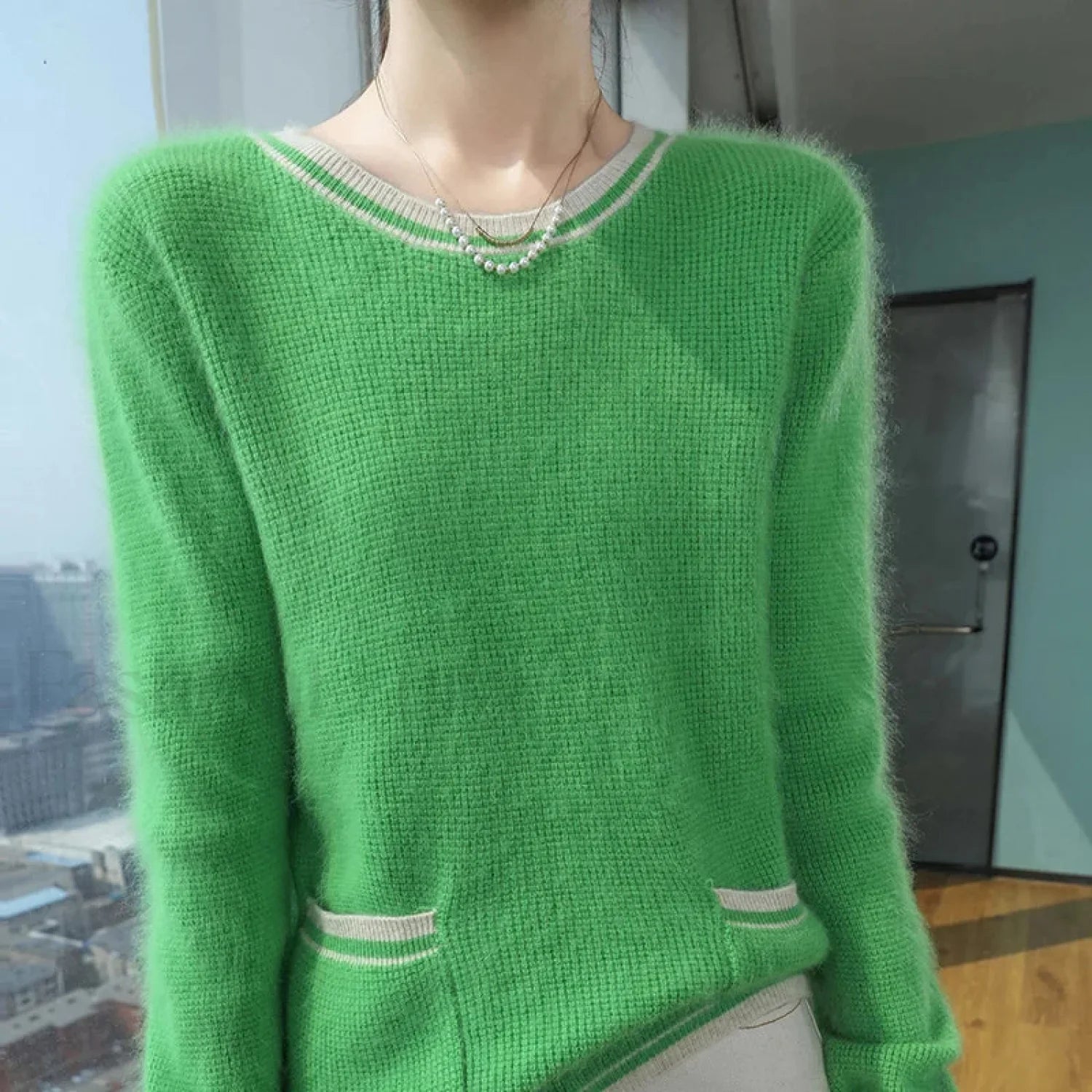 Mink Cashmere Autumn Winter New Women's Round Neck Pullover Fashion Solid Color Warm Sweater