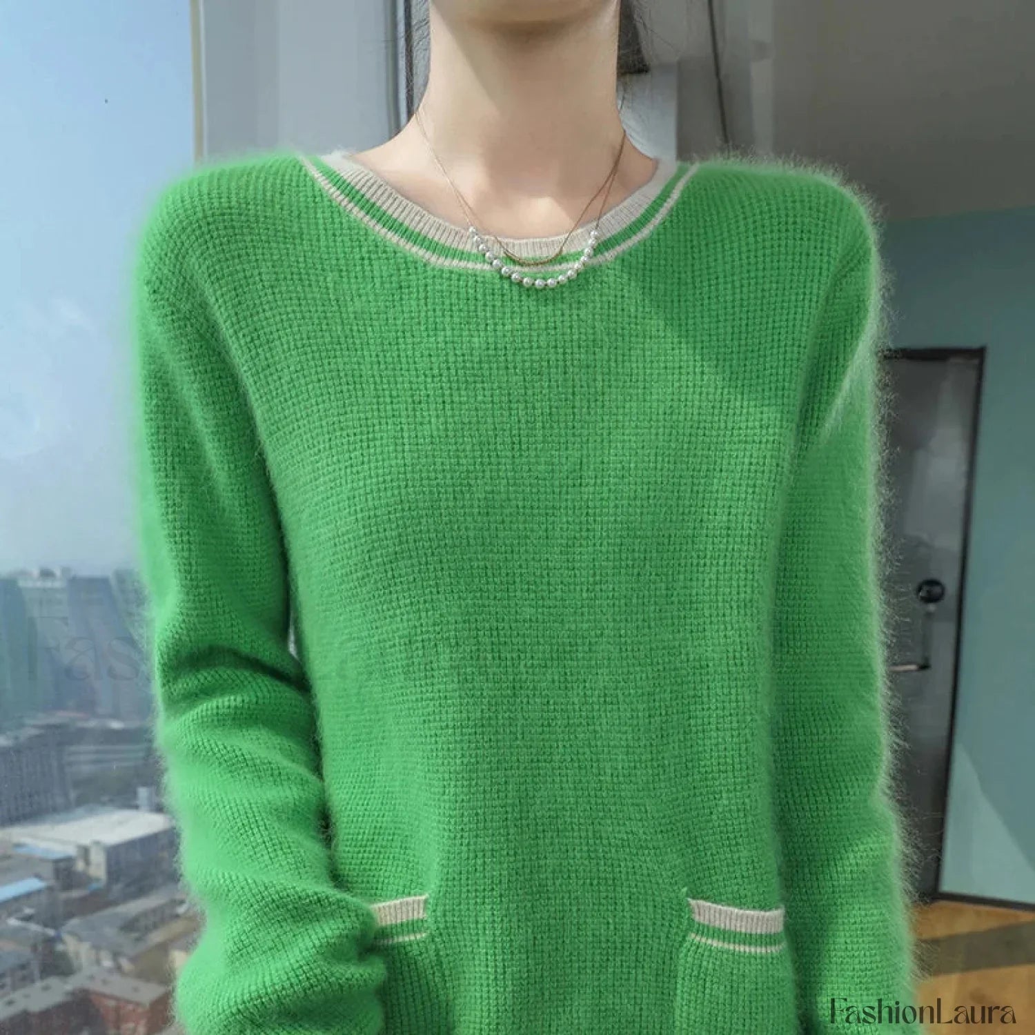 Mink Cashmere Autumn Winter New Women's Round Neck Pullover Fashion Solid Color Warm Sweater