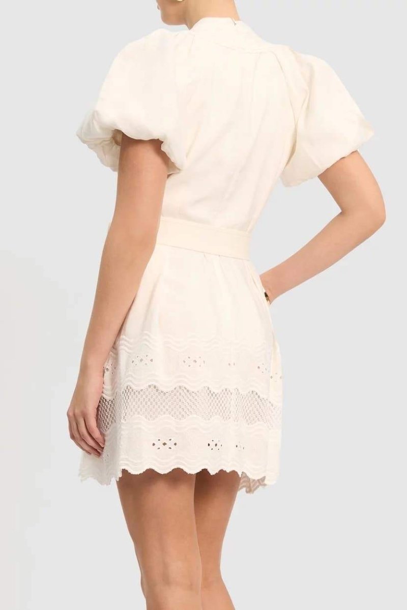 Laura Timeless Mini Dress with Embroidered V Neck Premium Wardrobe Essential