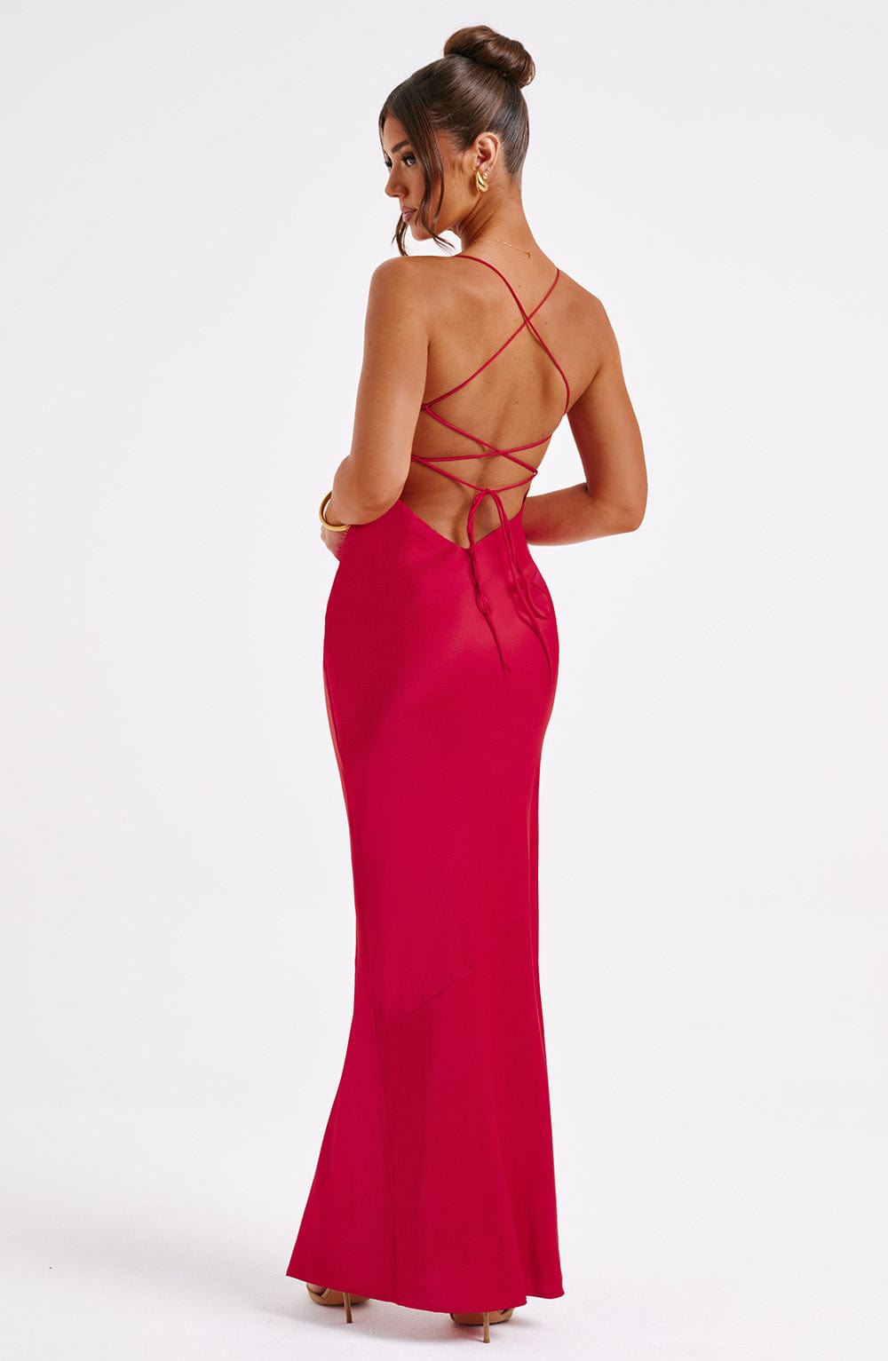 Cowl Neck Lace Up Back High Split Maxi Dress 2