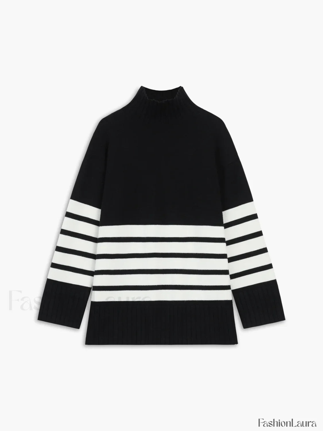 Miss Paris Mock Neck Stripe Sweater