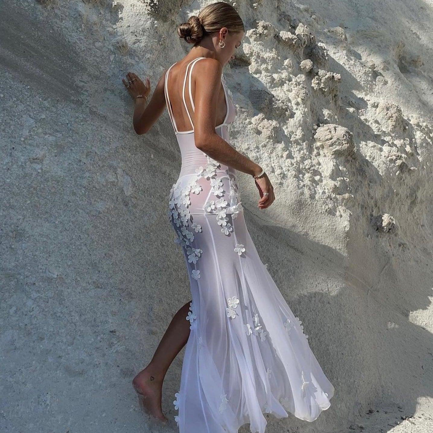 Ivory Bloom Mesh Maxi Dress 12