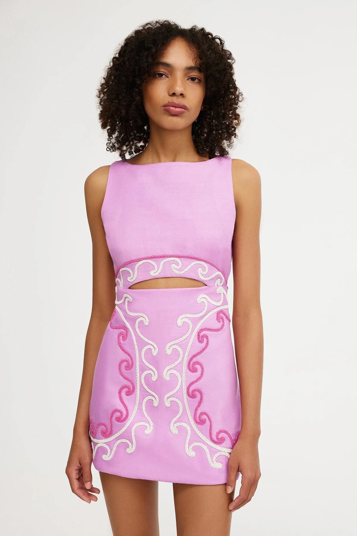High Neck Sleeveless Cut Out Embroidered Mini Dress Summer