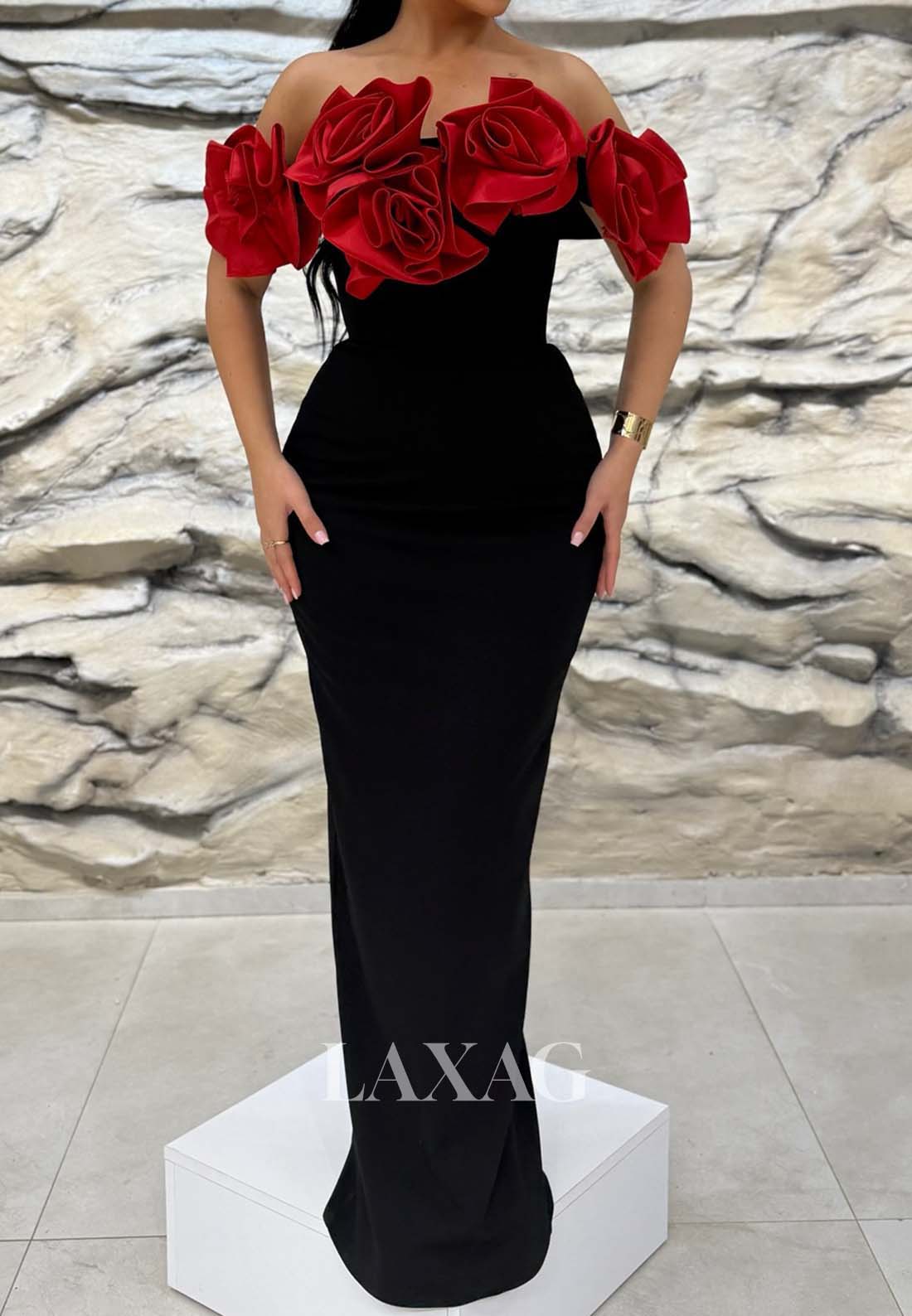 Tube Top Off-Shoulder Sleeveless Mermaid Evening Dress Floral Embellished Floor-Length Formal Gowns