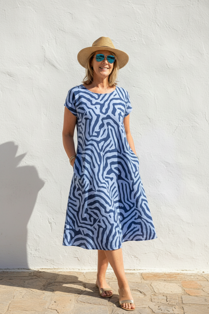 Animal Print Short Sleeve Pocket A-Line Midi Dress 3