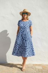 Animal Print Short Sleeve Pocket A-Line Midi Dress