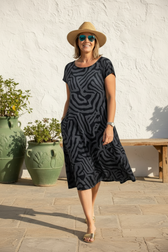 Animal Print Short Sleeve Pocket A-Line Midi Dress 22
