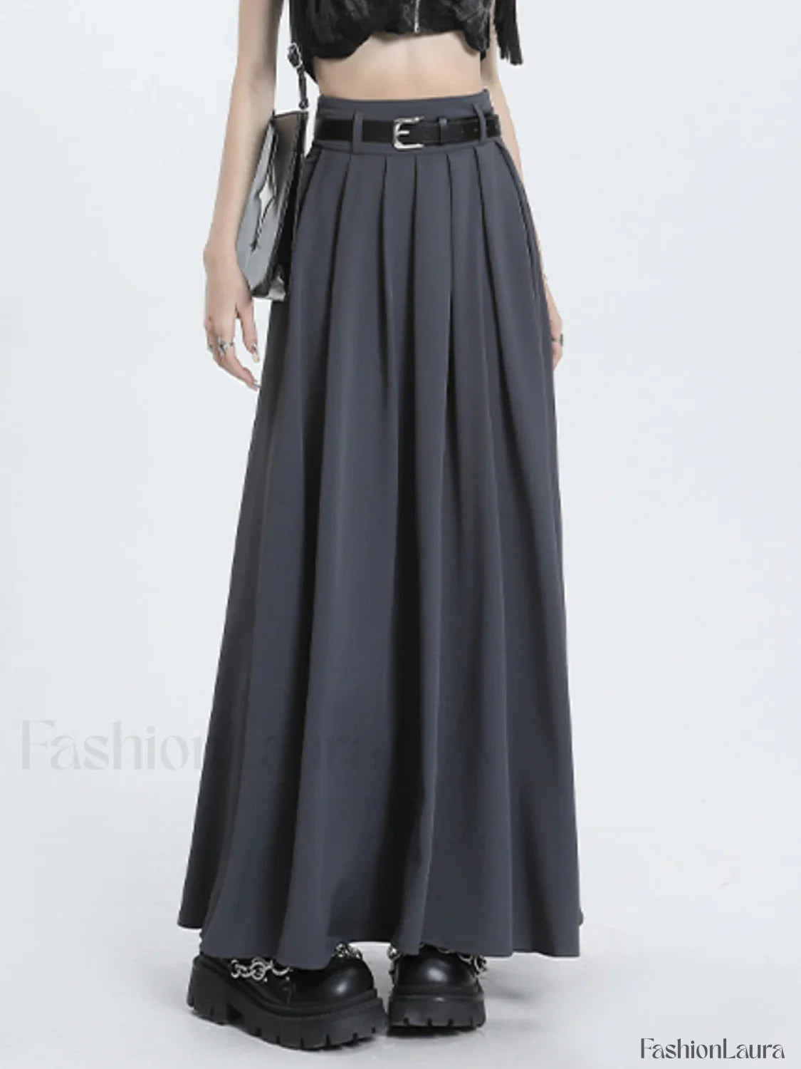 Modern Academia Graceful Pleat Maxi Skirt