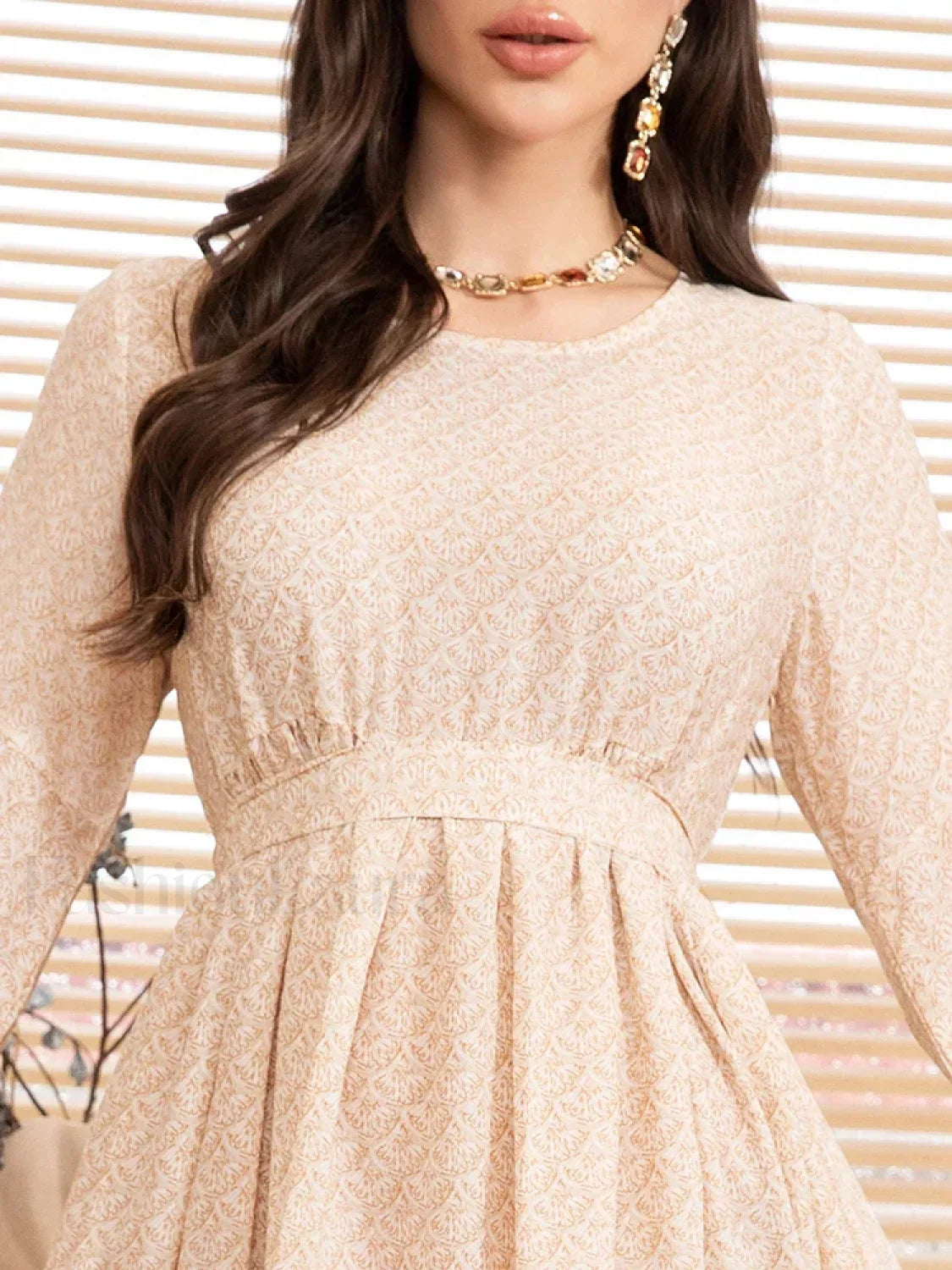 Modest Round-Neck Midi Boho Dress
