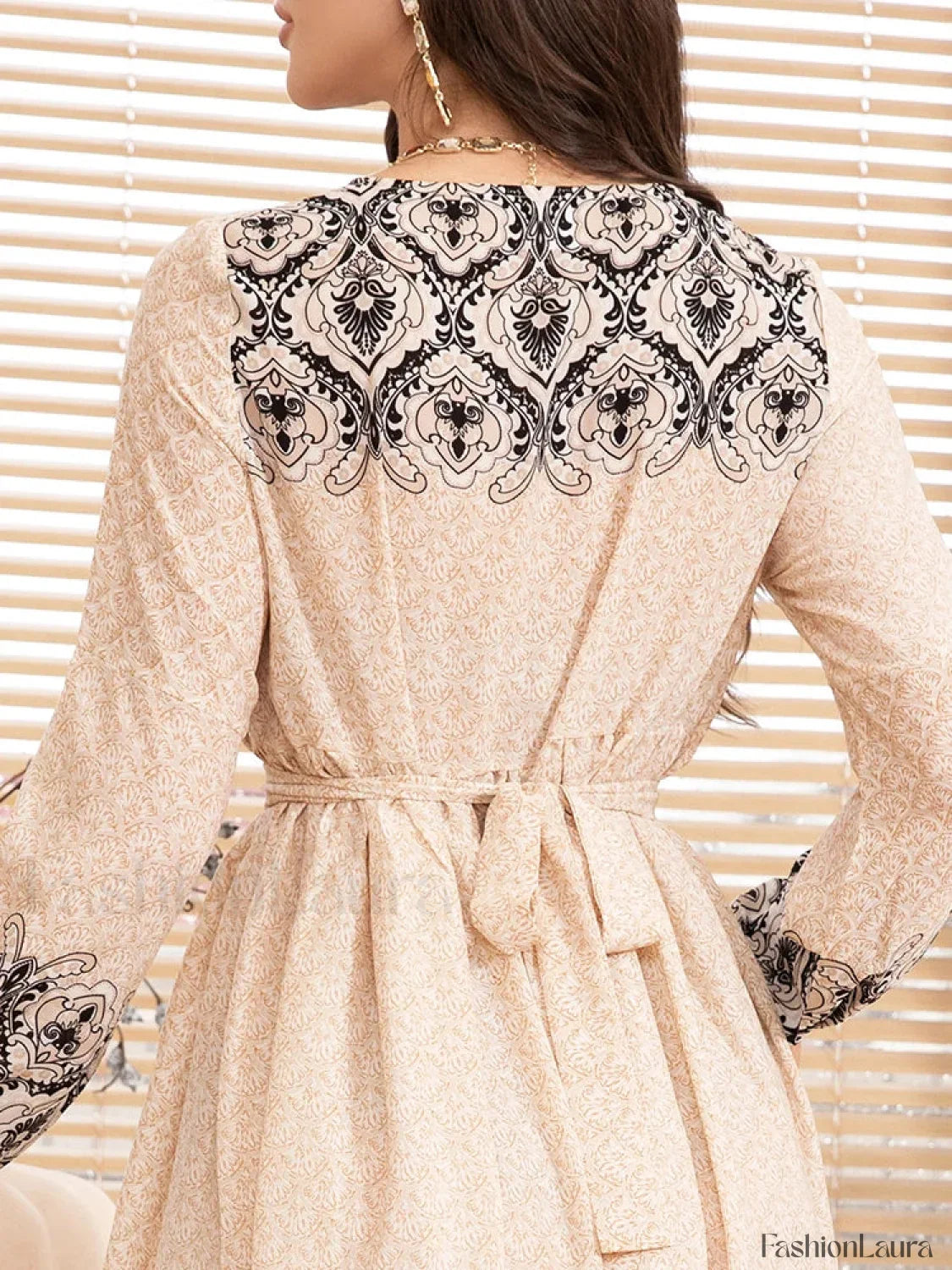 Modest Round-Neck Midi Boho Dress