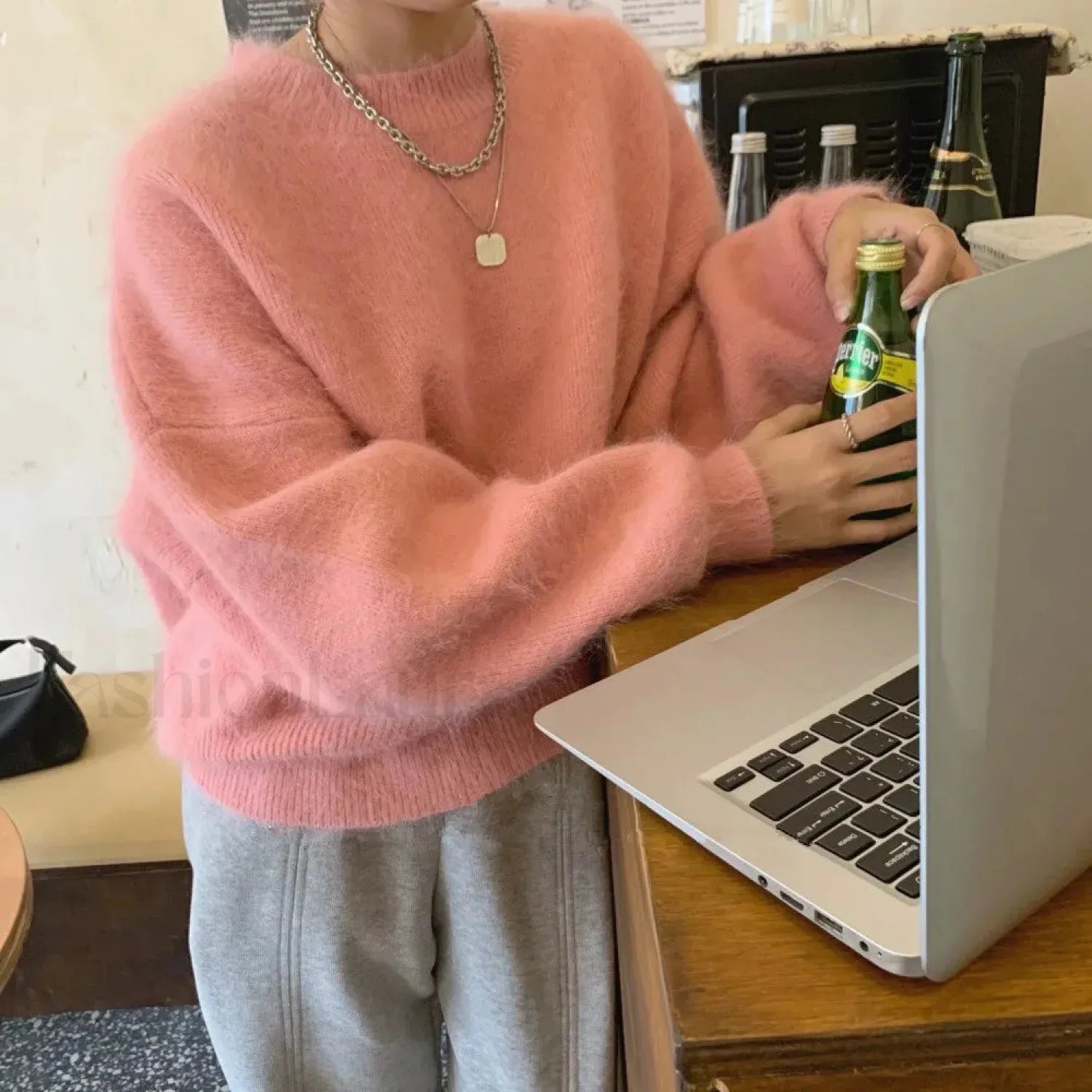 Mohair Knitted Thick Warm Red Loose Christmas Sweater Pink / One Size Christmas Sweaters L