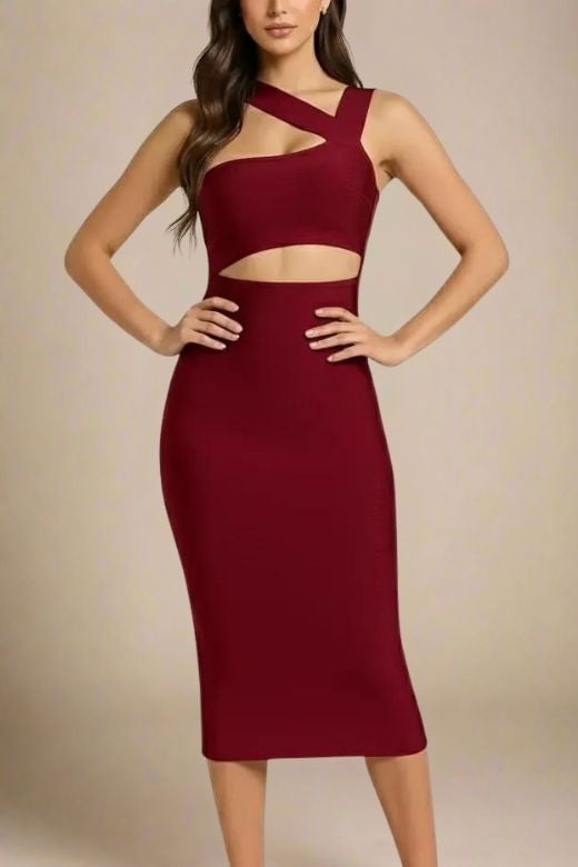 Molly Bandage Midi Dress - Red Wine