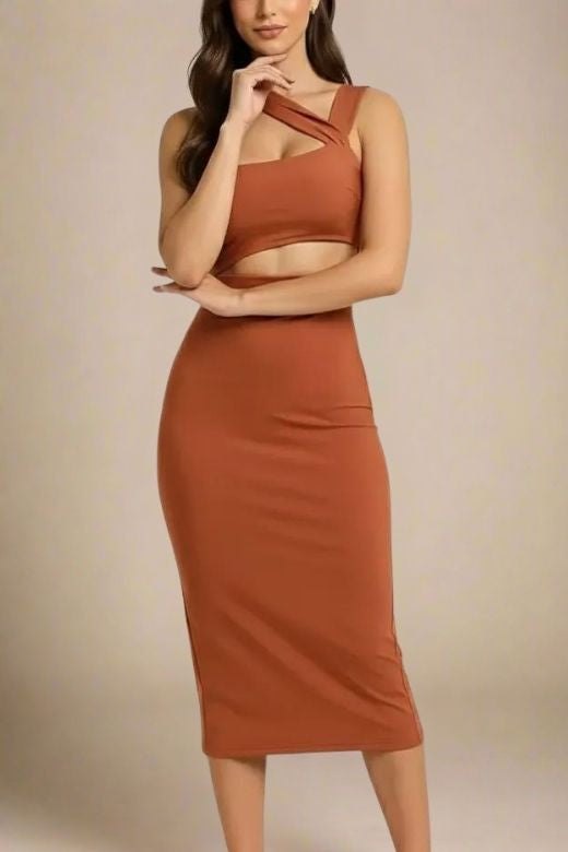 Molly Bandage Midi Dress - Tan Brown