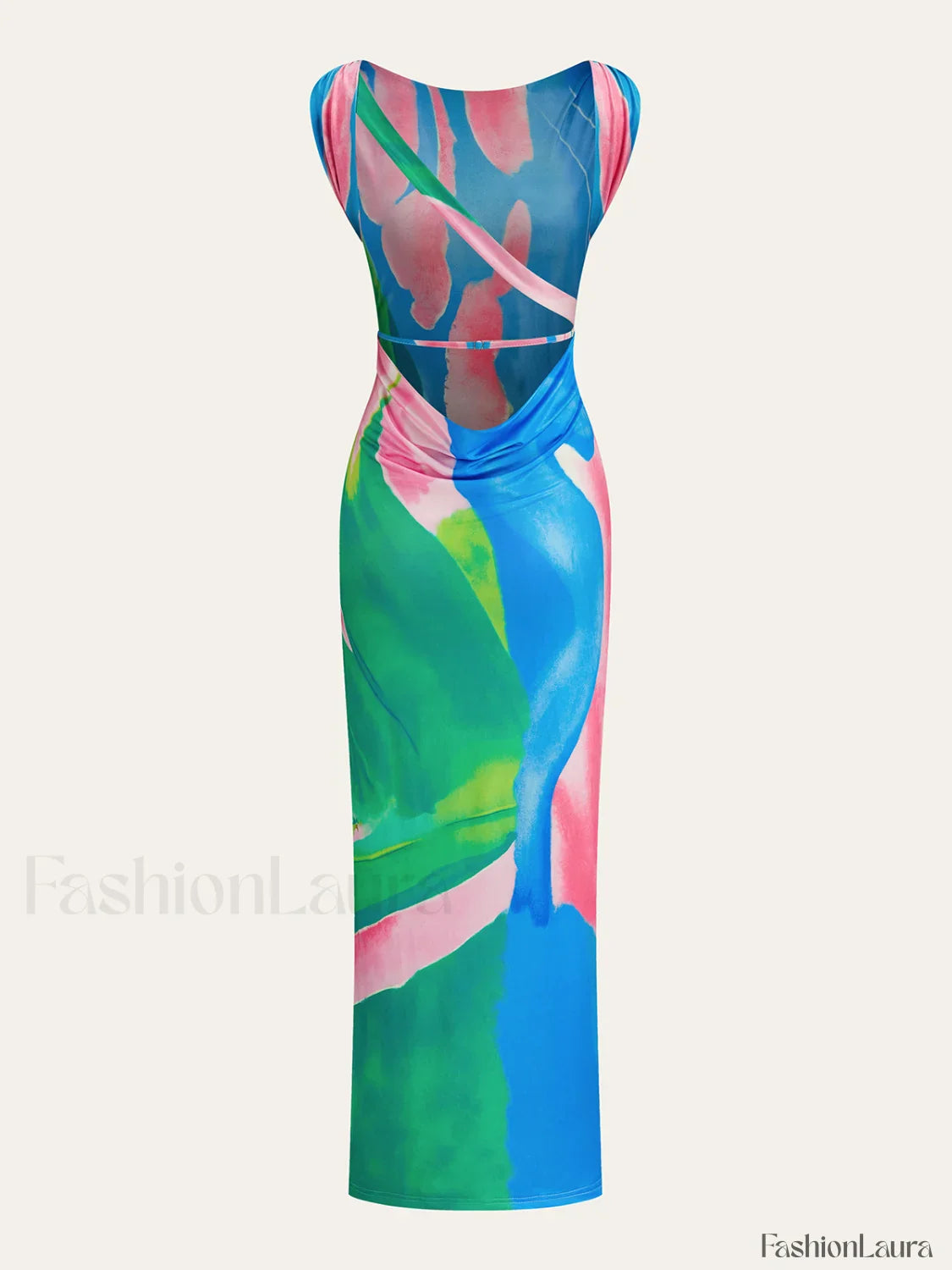 Monet Garden Print Sleeveless Long Dress