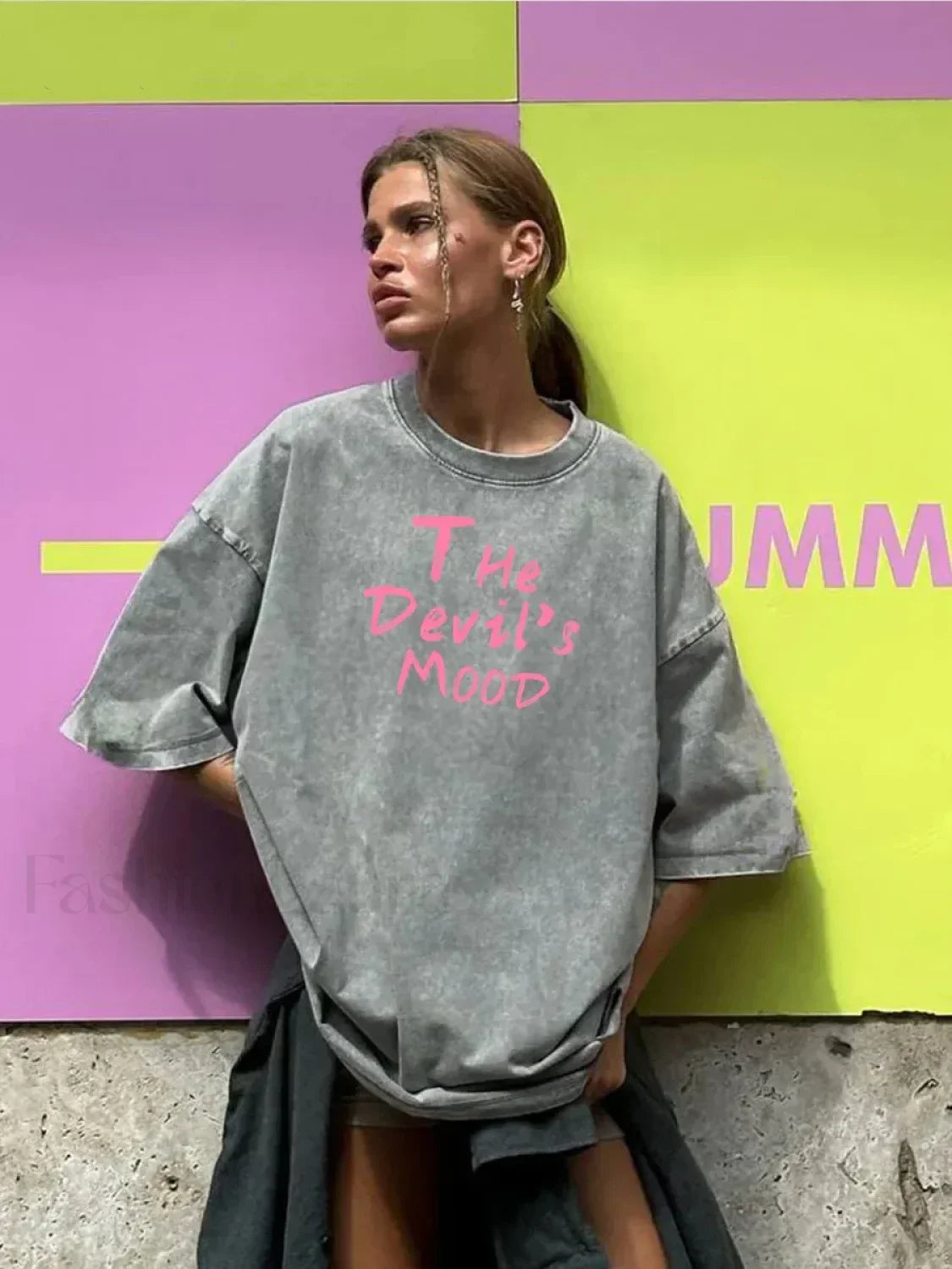 Moon Print Washed Cotton T-Shirt