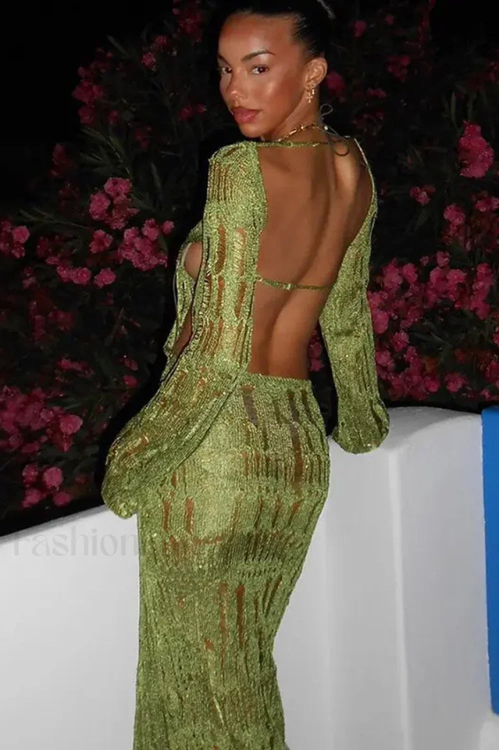 Moss Green Stylish Metallic Umbra Dress