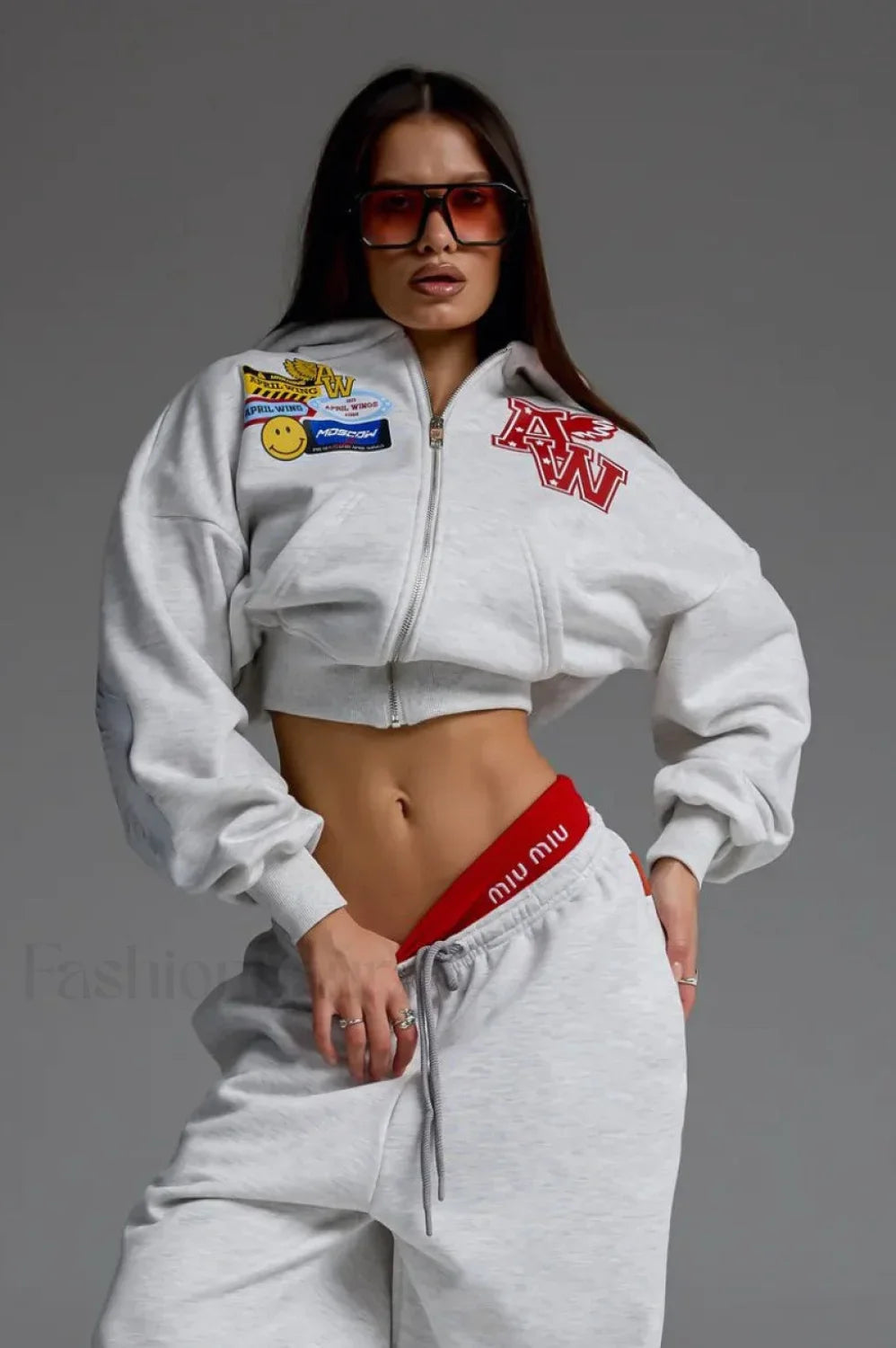 Motorcycle Print Zip-Up Hoodie Grey / S