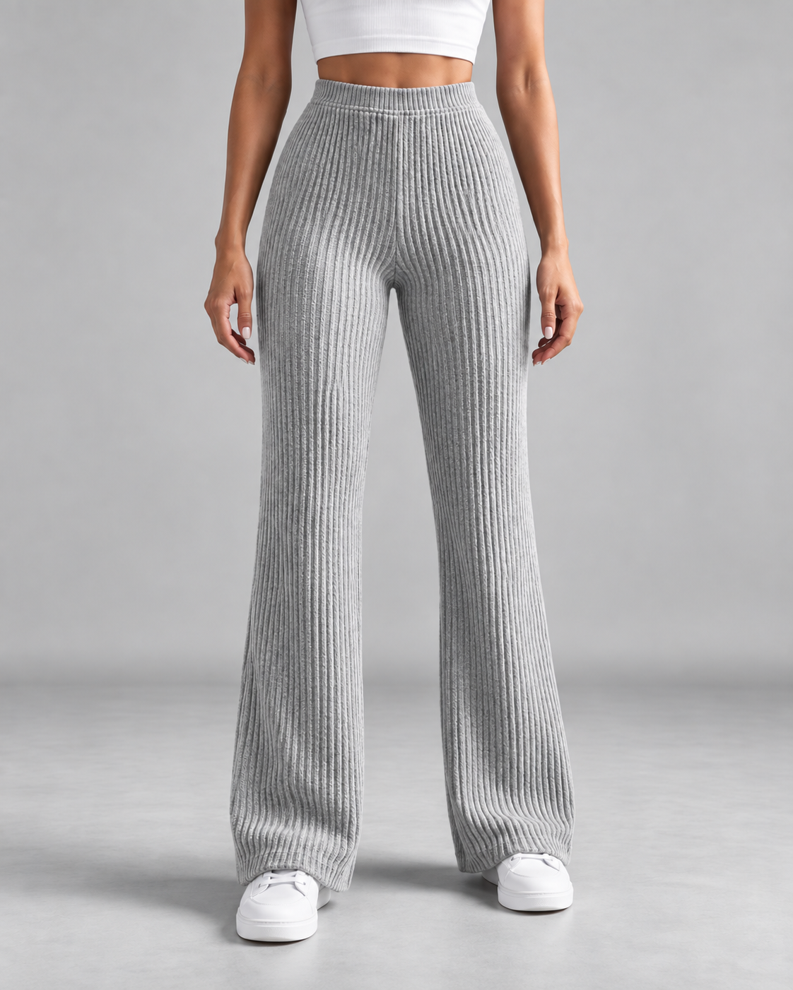 Women's Ribbed Knit Wide-Leg Sweatpants – High-Rise Full Length