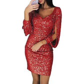 Sequin V-Neck Long Sleeve Fringe Bodycon Mini Dress 2