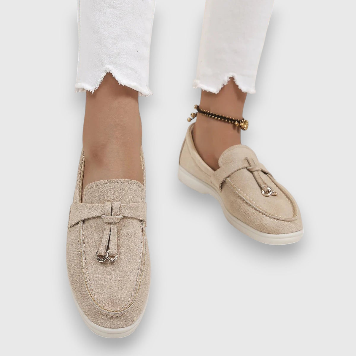 Suede Look Bead Tassel Slip On Loafers