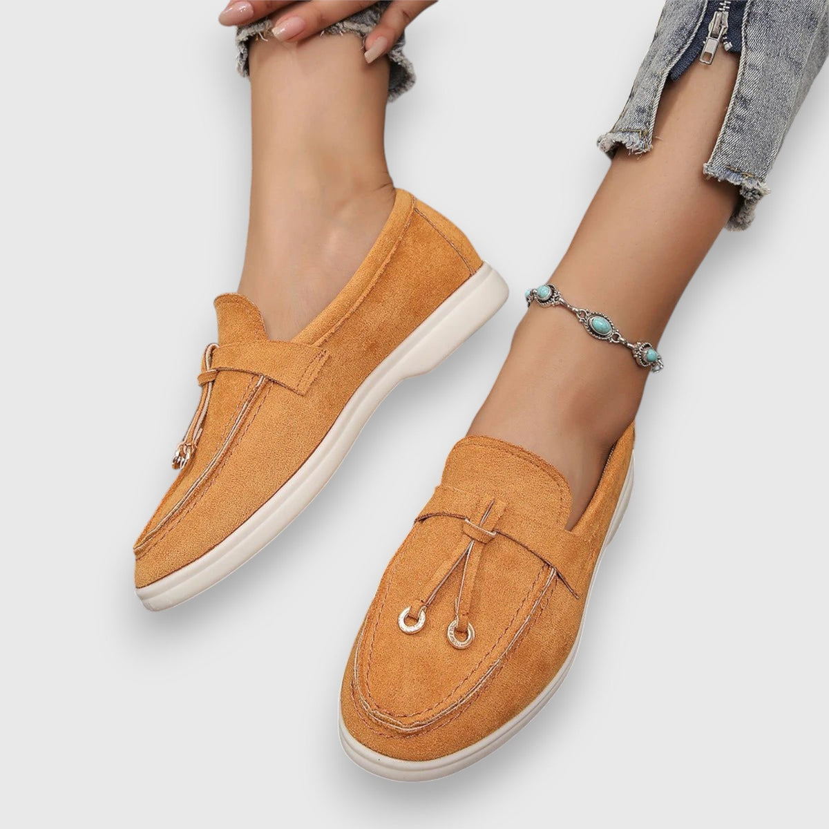 Suede Look Bead Tassel Slip On Loafers 6