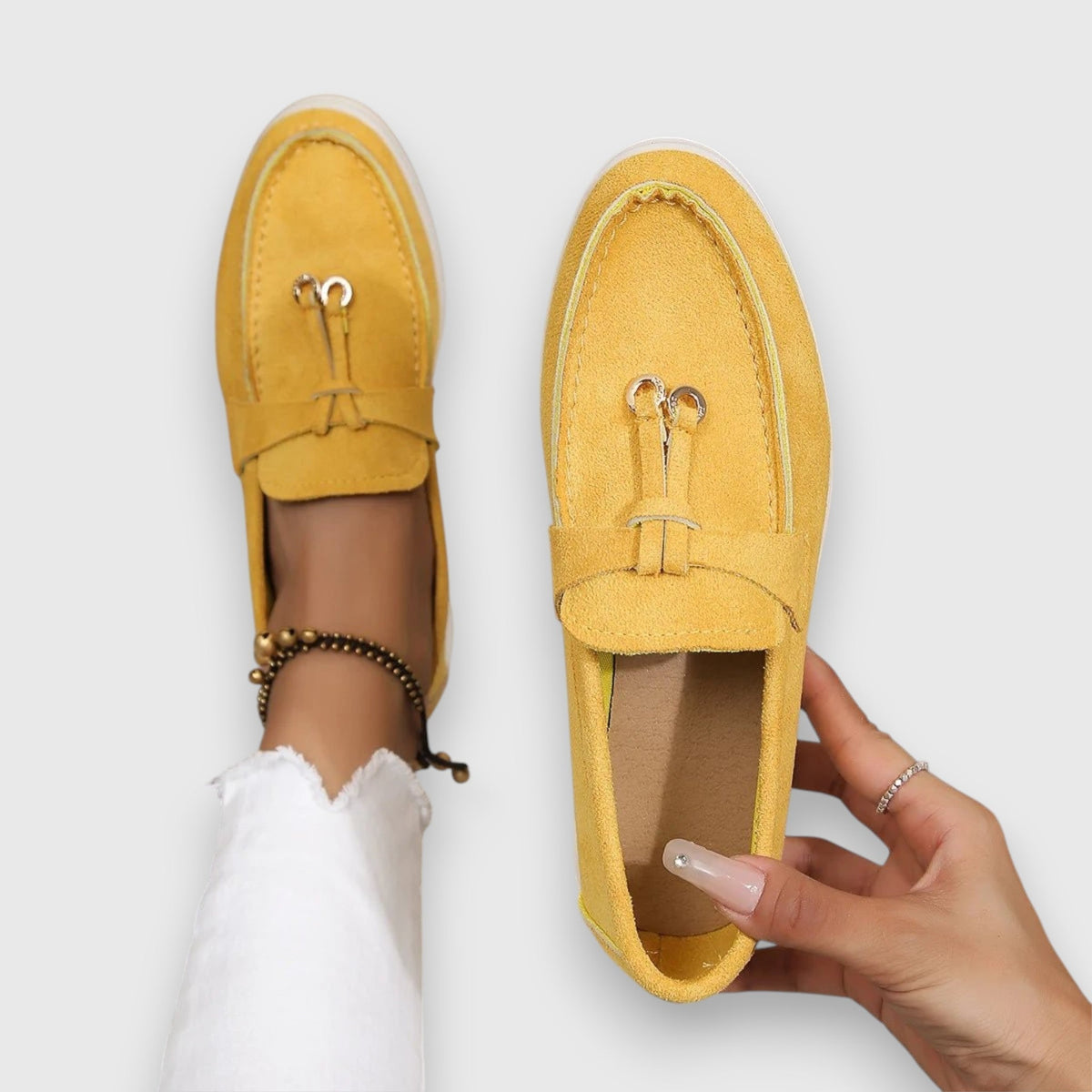 Suede Look Bead Tassel Slip On Loafers 8