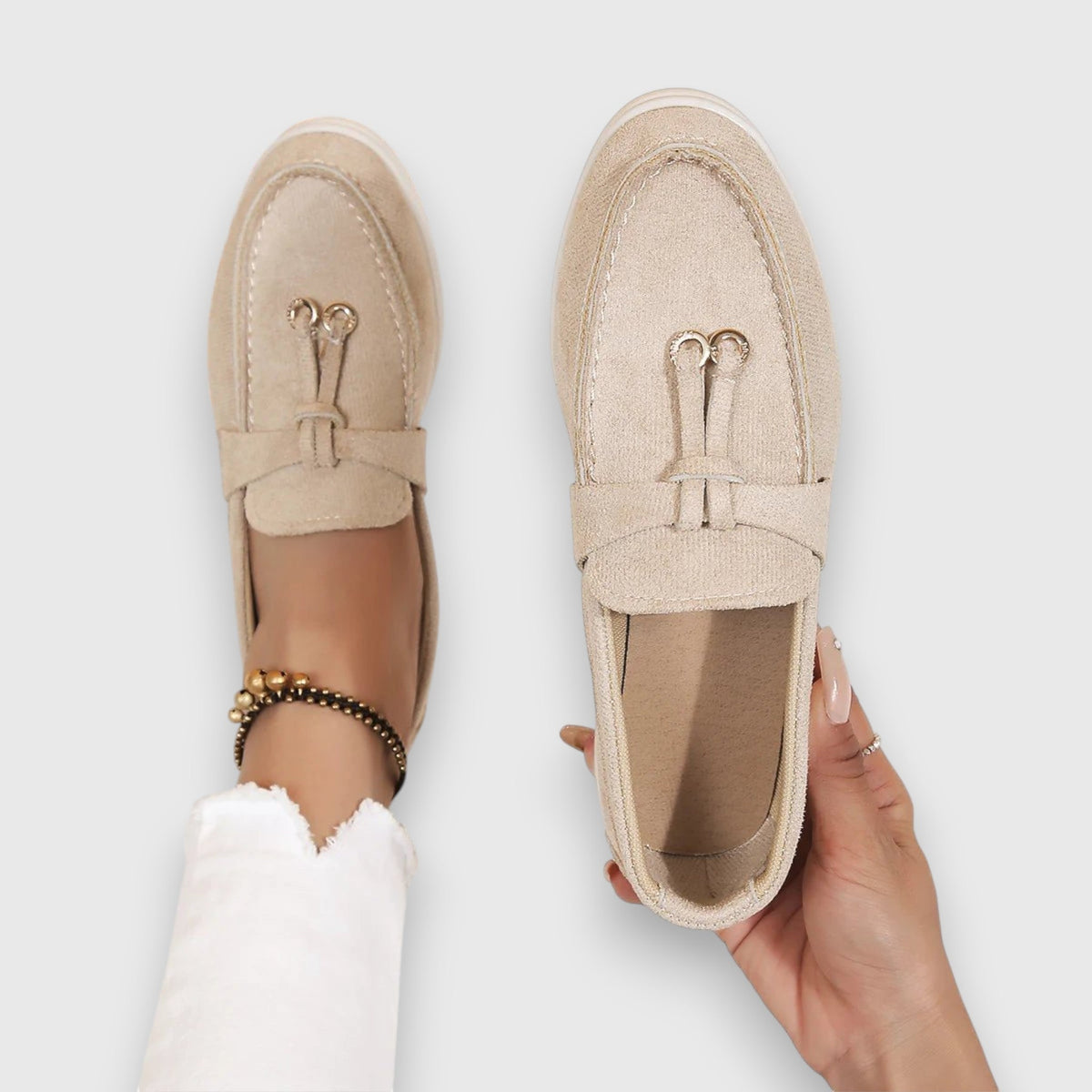 Suede Look Bead Tassel Slip On Loafers 2