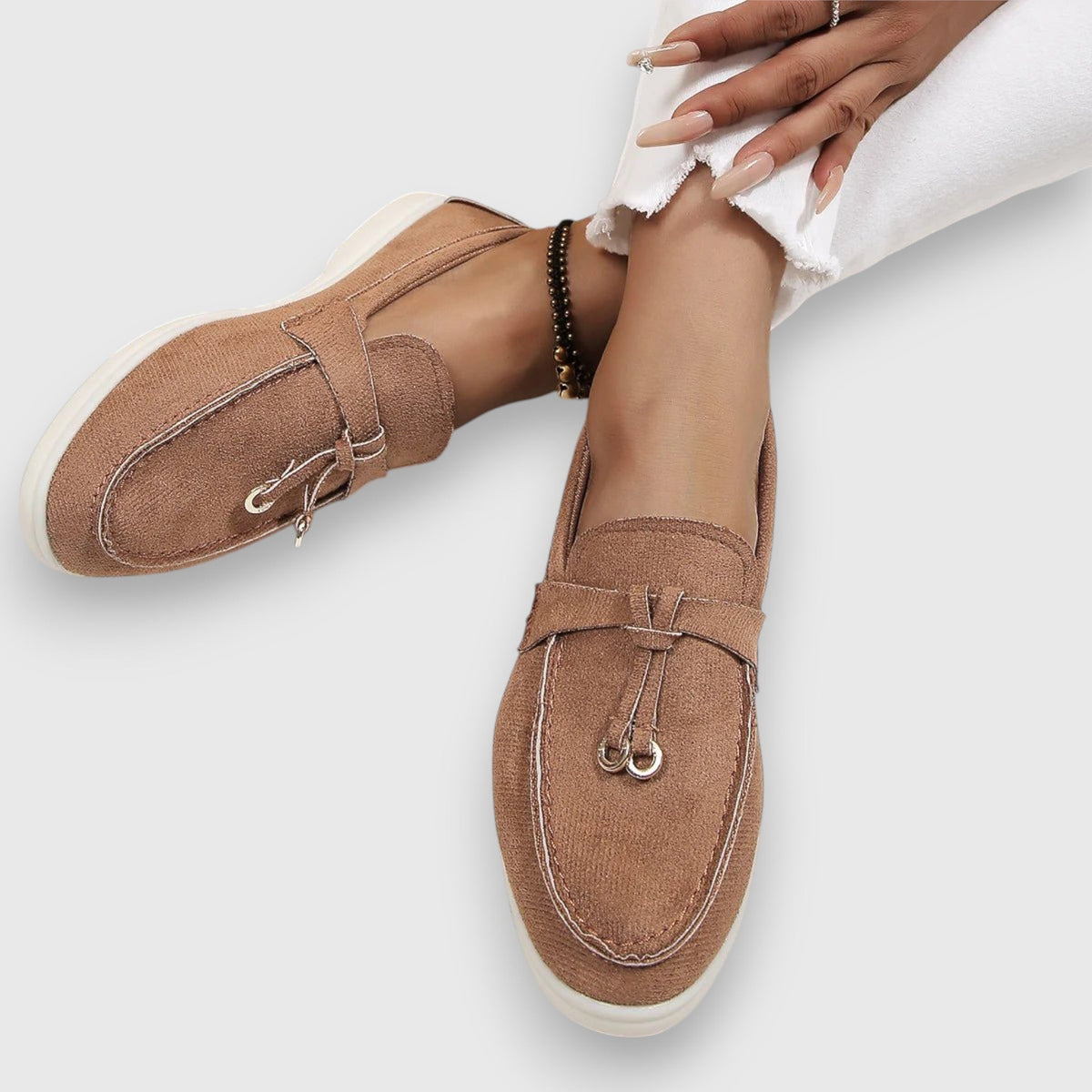 Suede Look Bead Tassel Slip On Loafers 7