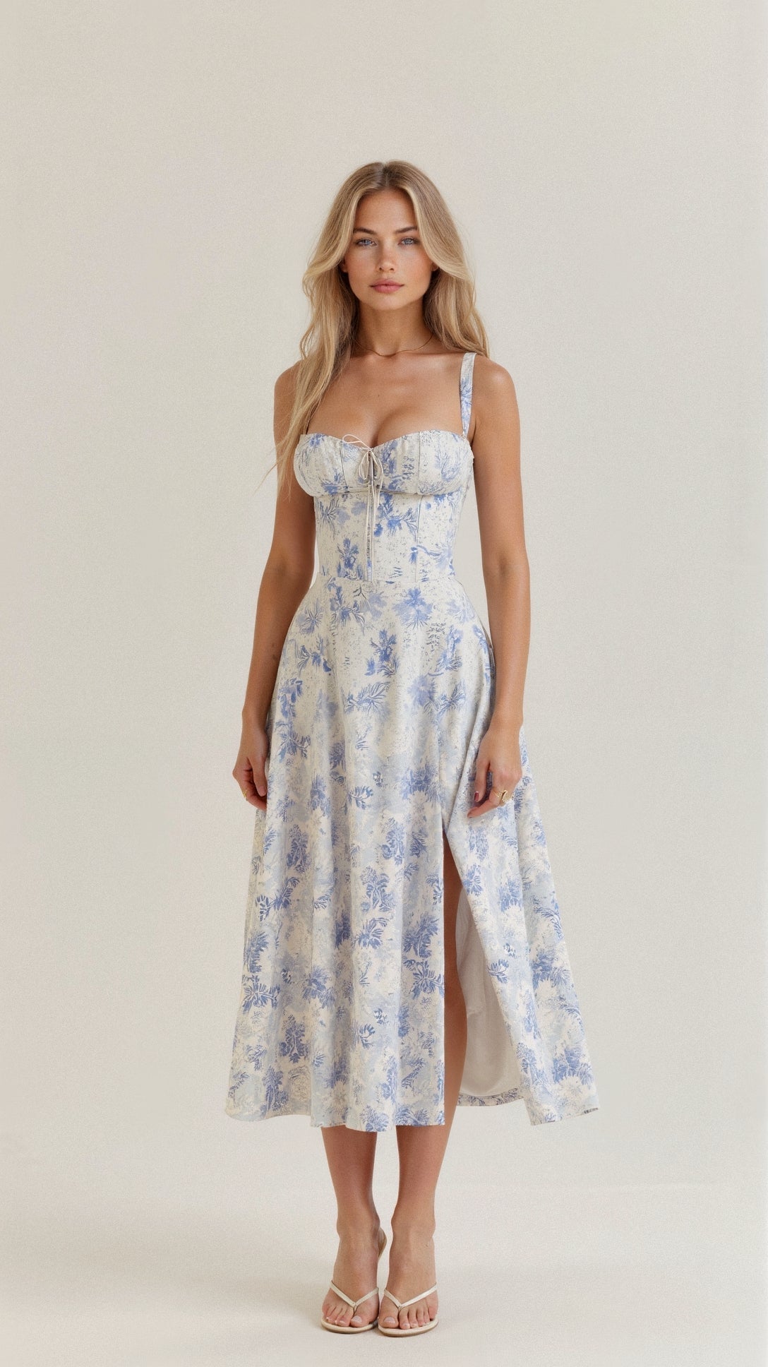 Floral Sweetheart Corset High Split Midi Dress 7