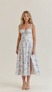 Floral Sweetheart Corset High Split Midi Dress 7