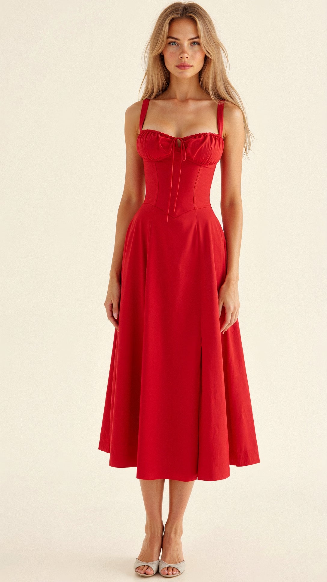 Floral Sweetheart Corset High Split Midi Dress 11