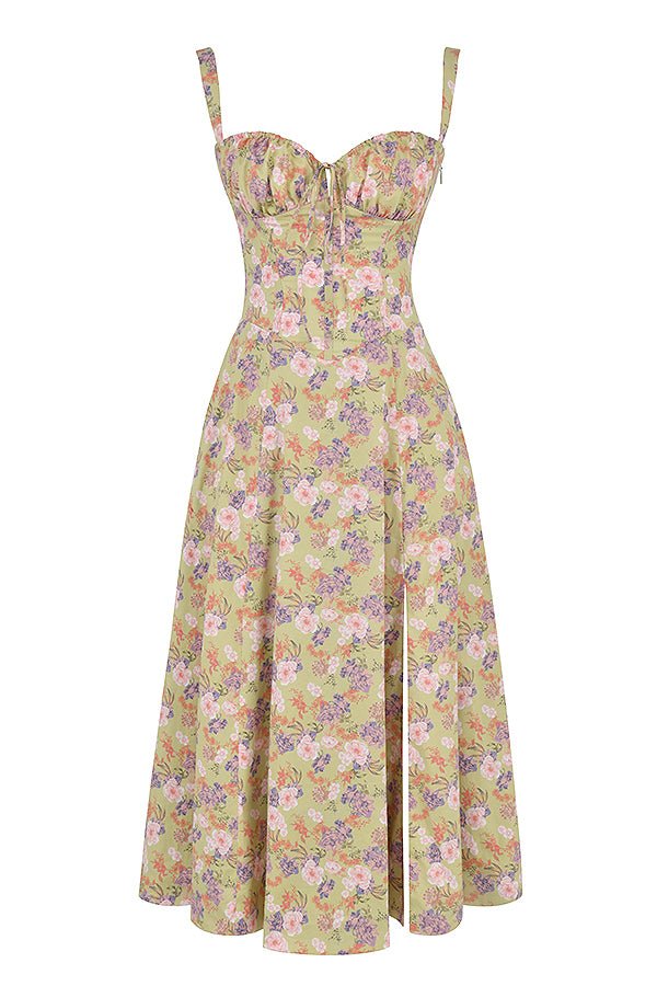 Floral Sweetheart Corset High Split Midi Dress 17