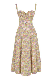 Floral Sweetheart Corset High Split Midi Dress 17